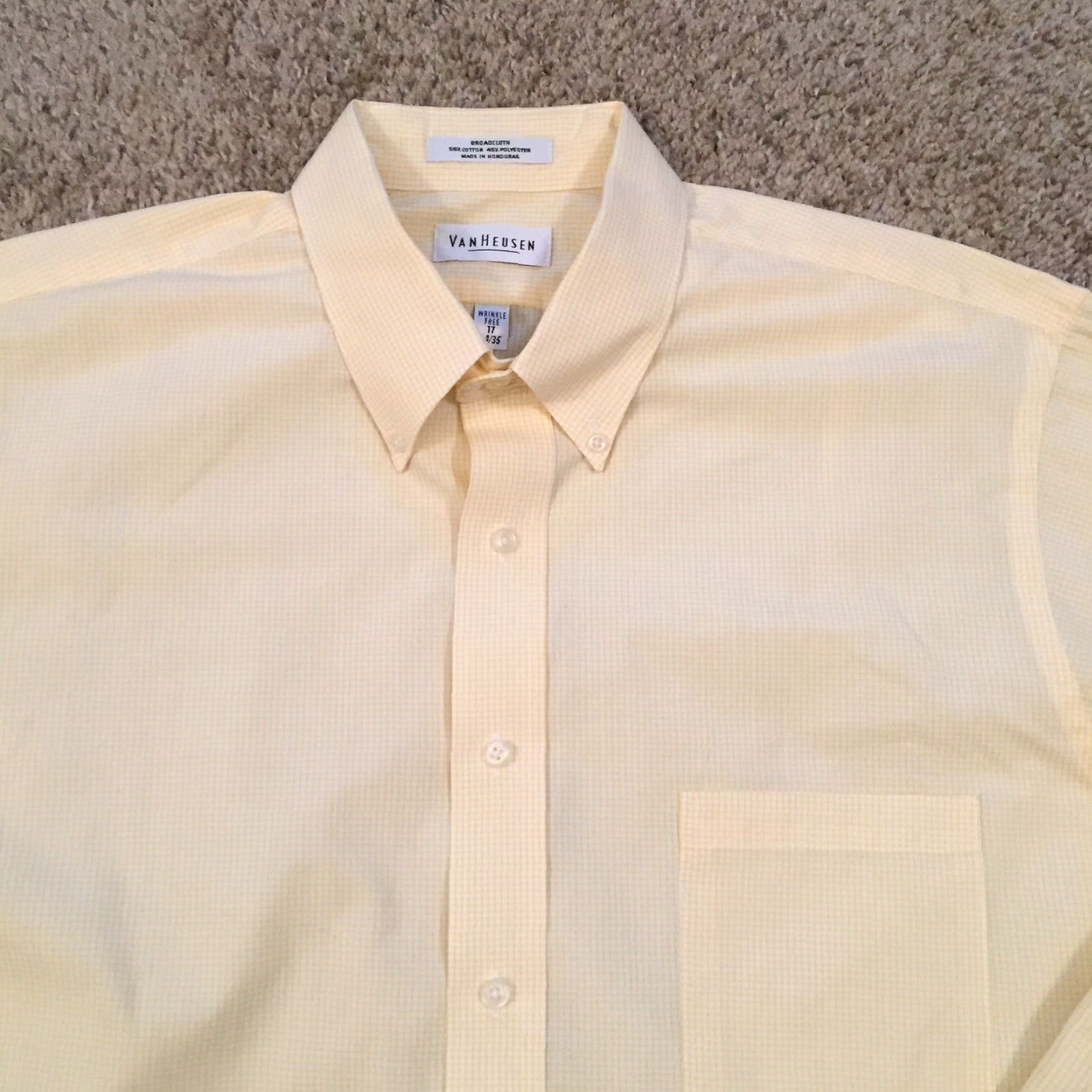 Van Heusen Van Heusen Shirt Mens 17 Yellow Micro Check Long Sleeve Button-Down Regular Collar-Down Button-Up Casual Mens Size US XL / EU 56 / 4 - 3 Thumbnail