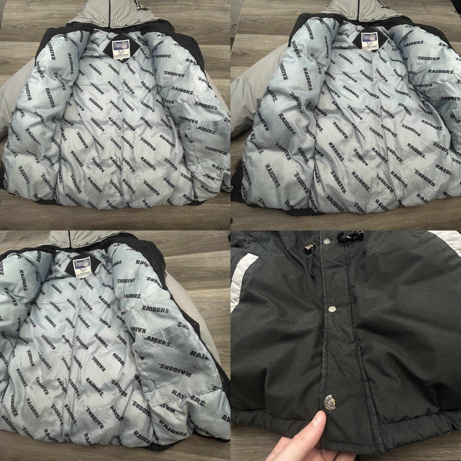 NFL VINTAGE Los Angeles Raiders Jacket Mens L NFL Triple FAT Goose Puffer 90s Parka Coat Black Full Zip Insulated Limited Edition 90s USA Mens Size US L / EU 52-54 / 3 - 9 Thumbnail