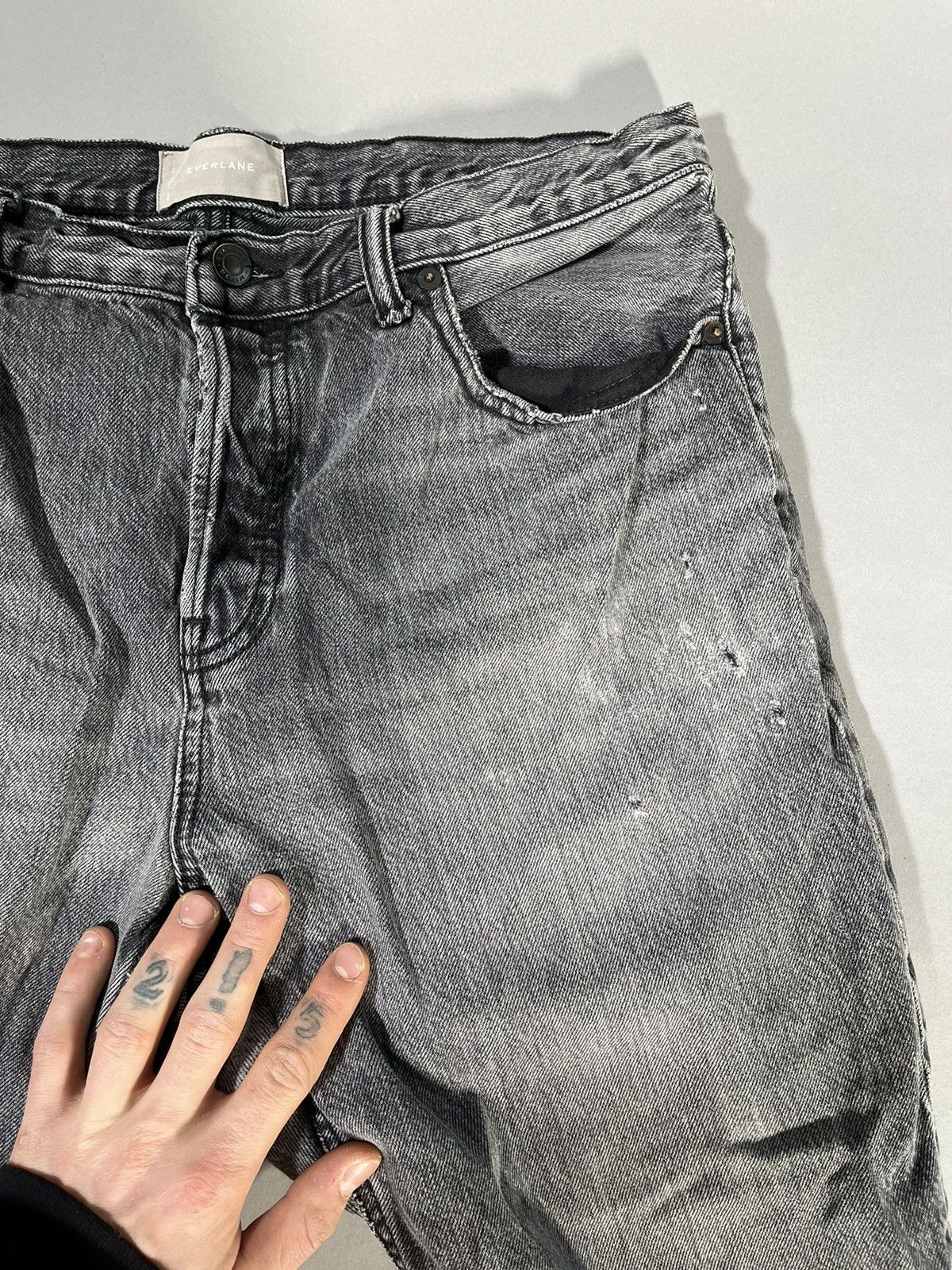 Everlane Custom Upcycled 1 of 1 Y2K Dark Grey Distressed Denim Size US 30 / EU 46 - 6 Thumbnail