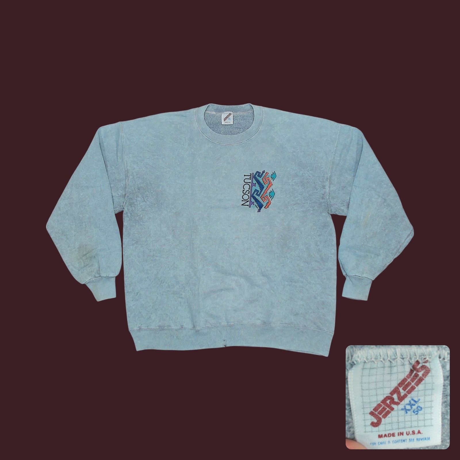 Jerzees Jerzees | Vintage 1992 Tucson Acid Wash Boxy Sweatshirt XL Size US XL / EU 56 / 4 - 1 Thumbnail