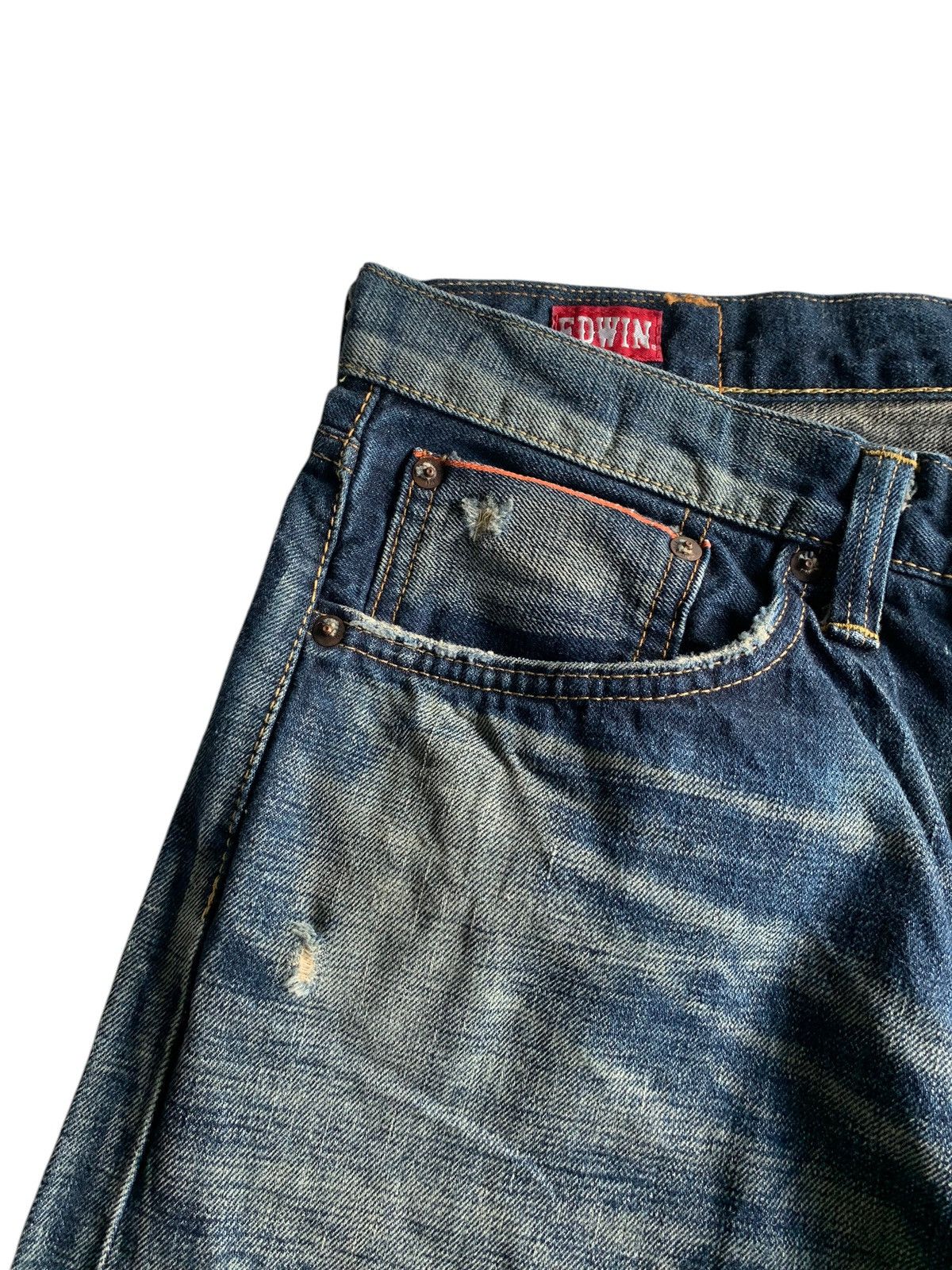 Edwin Rare💥EDWIN 5052RV SELVEDGE RUSTY MUDMAX DISTRESSED DENIM Size US 33 - 15 Thumbnail