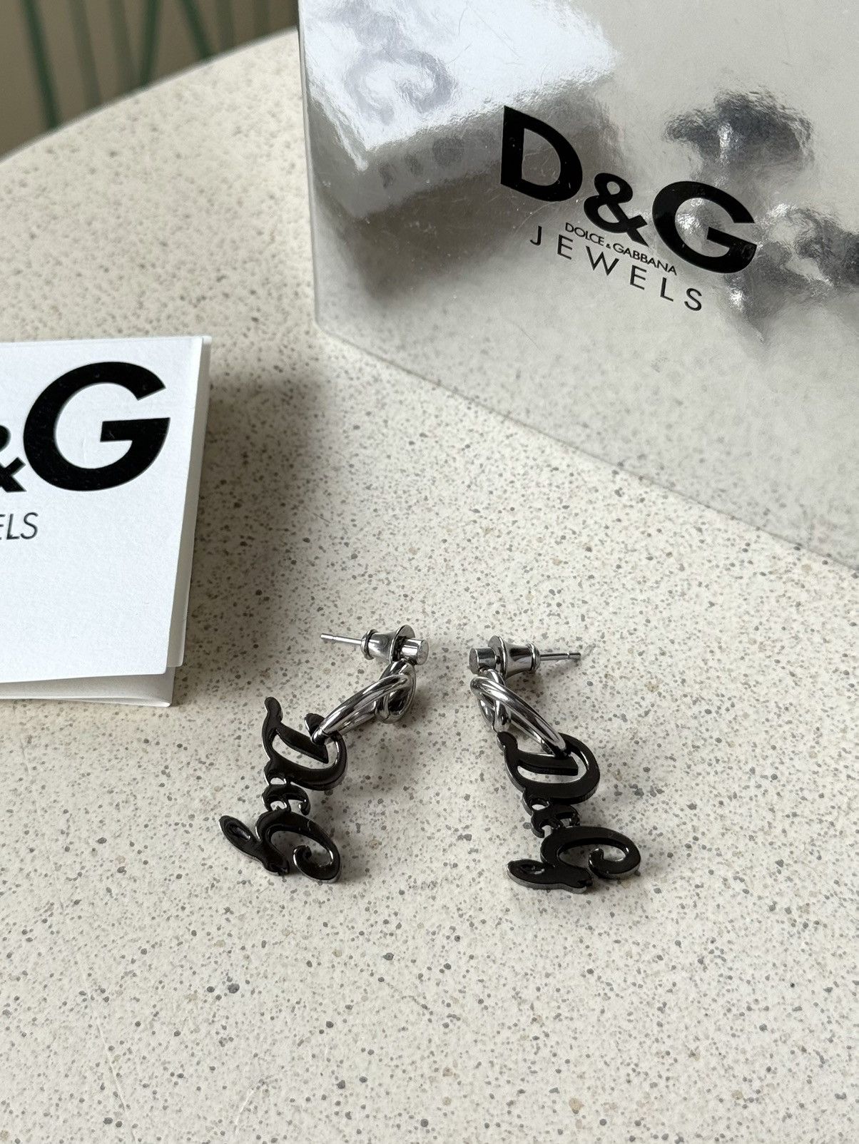 Dolce & Gabbana Vintage Dolce & Gabbana Logo Black Silver Earrings Size ONE SIZE - 1 Thumbnail