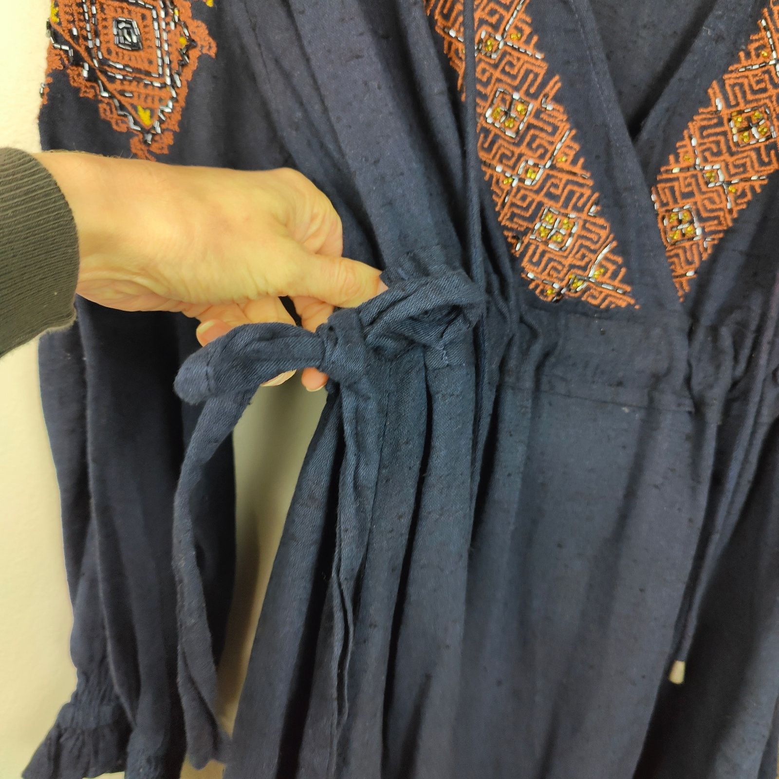 Free People Free People Moonshiner Dress Womens XS Navy Blue Beaded Size XS / US 0-2 / IT 36-38 - 3 Thumbnail