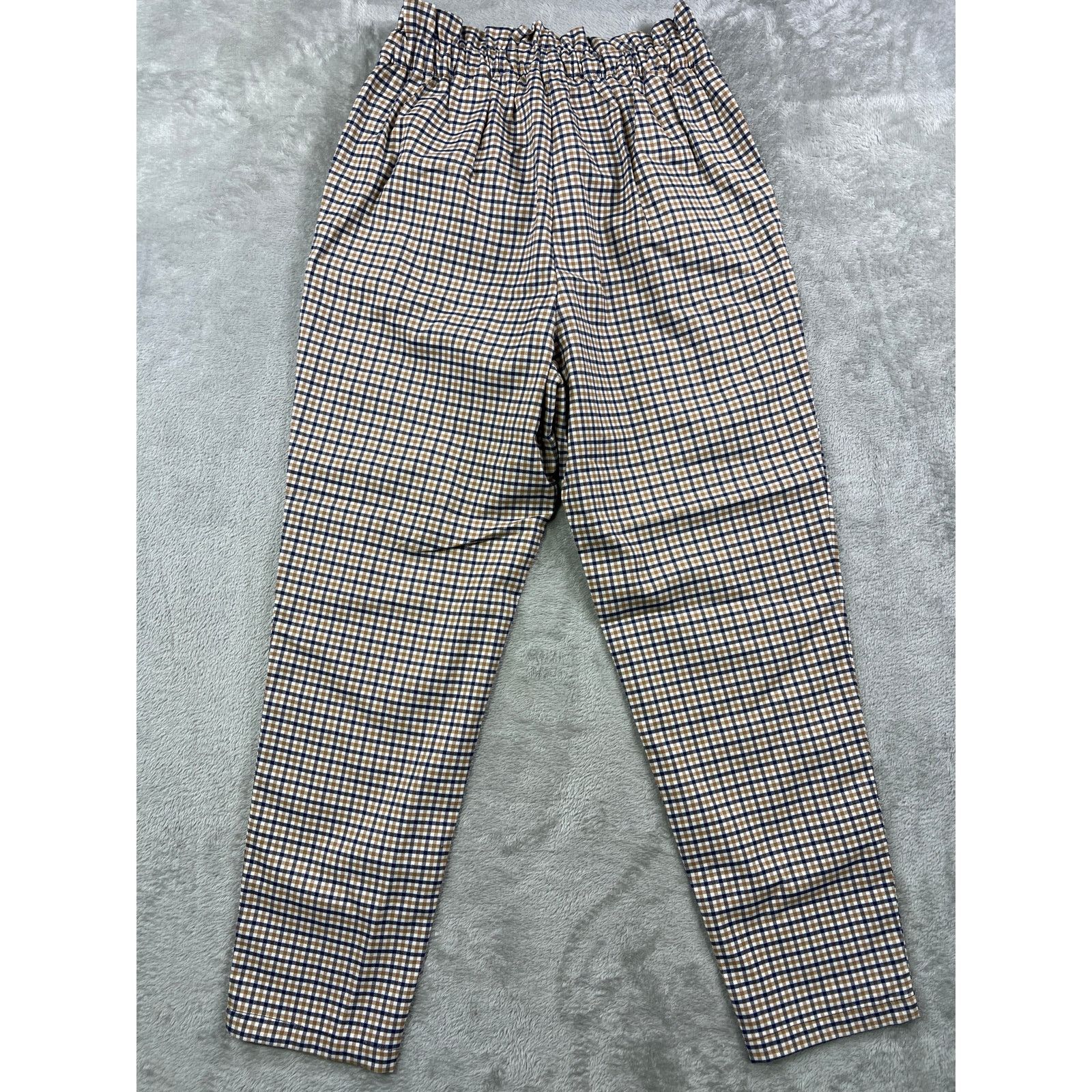 H&M H&M NWT Plaid Paperbag Waist Pants 8 Brown Blue Casual Size 30" / US 8 / IT 44 - 6 Thumbnail