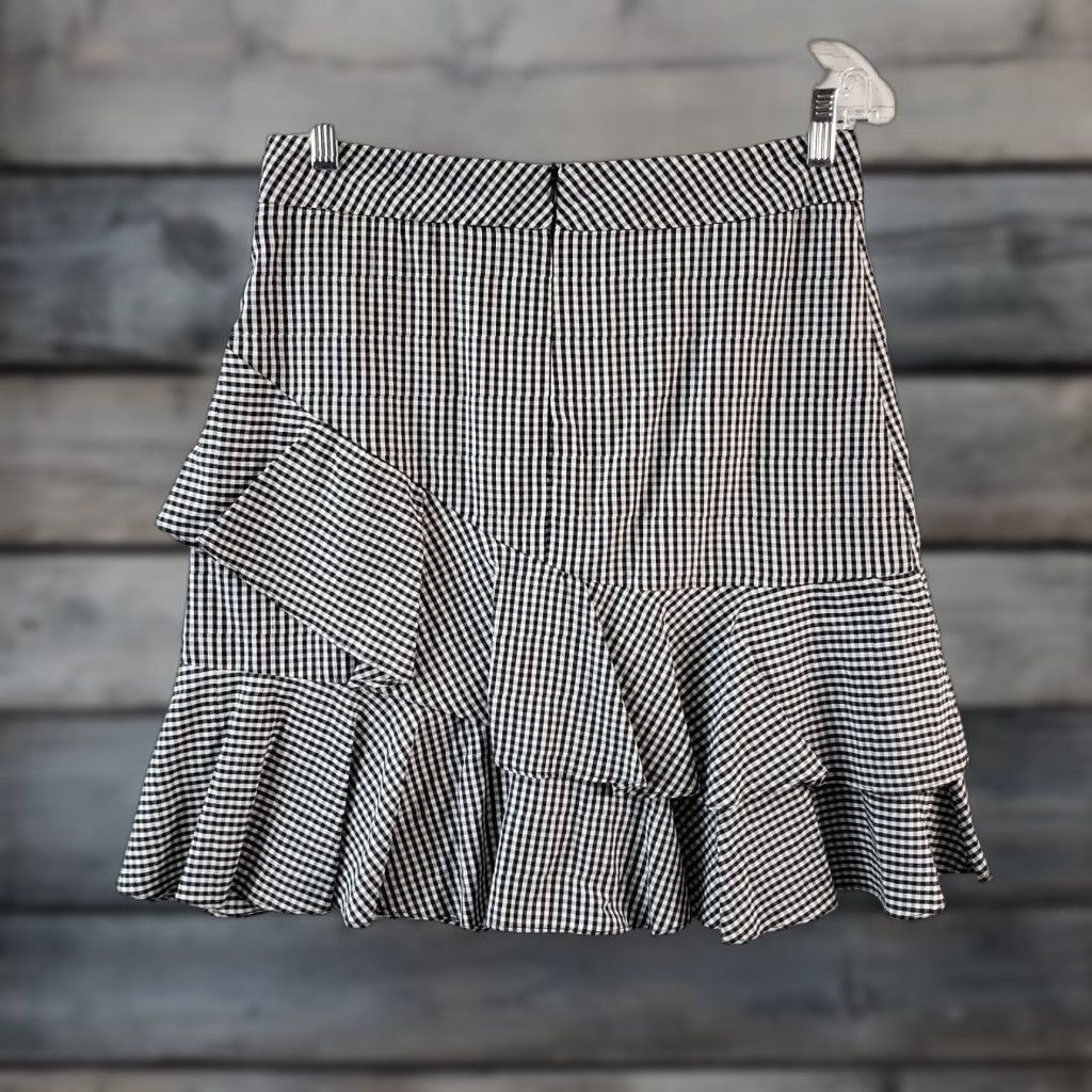 Vintage Listicle Skirt Womens L Black White Gingham Cotton Ruffle A-Line Short Zip Size 36" / US 14 / IT 50 - 1 Thumbnail