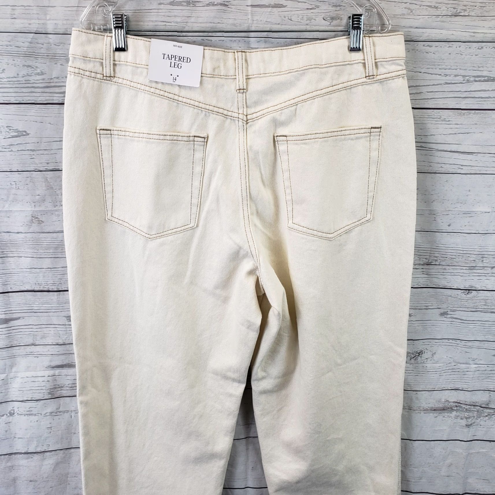 Vintage Future Collective Womens Jeans Waist Overlap Tapered Rise High Ivory 14 Denim Cotton Zip Plus 14 Womens Jeans Size 36" / US 14 / IT 50 - 4 Thumbnail