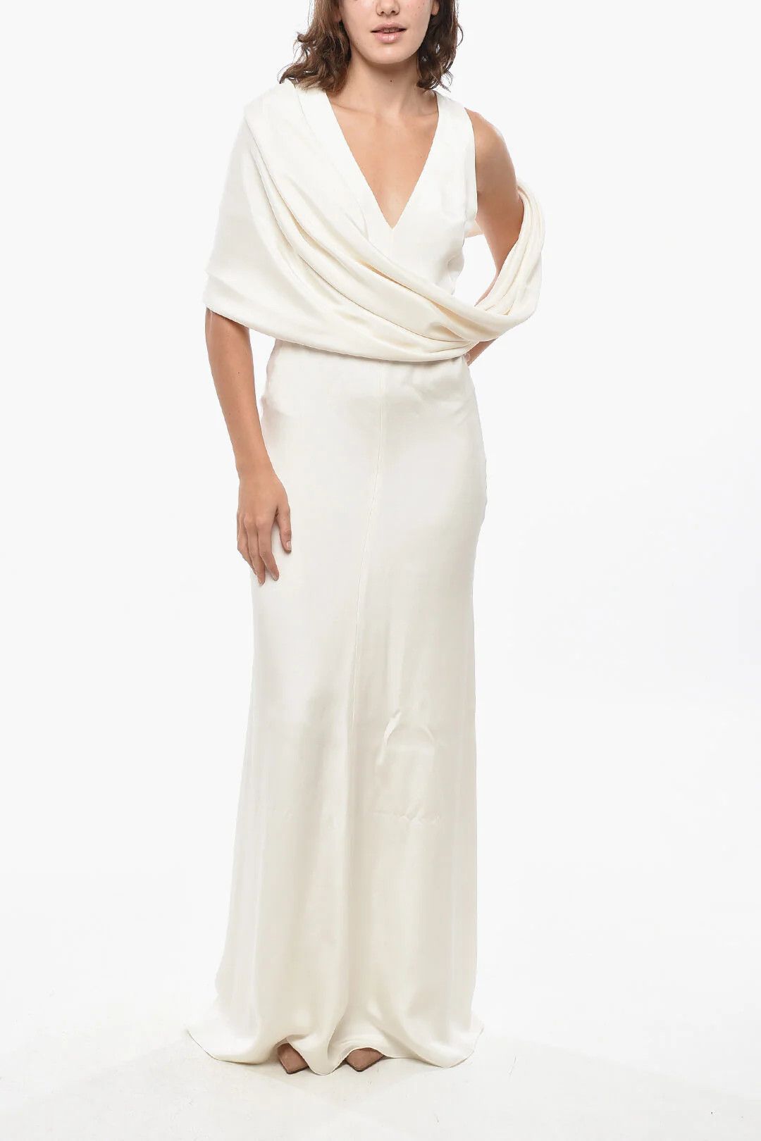 Max Mara og1mm0426 Silk Satin Mermaid Dress in White Size M / US 6-8 / IT 42-44 - 1 Thumbnail