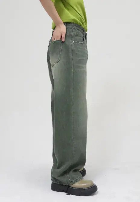 Jean Momoko x Ryou Men's Loose Washed Mid-Length Green Jeans Size US 32 / EU 48 - 8 Thumbnail