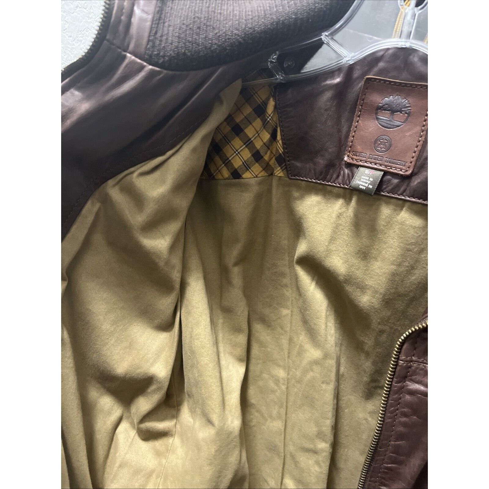 Timberland Timberland Men’s Small Leather Bomber Jacket Brown Ribbed Size US S / EU 44-46 / 1 - 9 Thumbnail