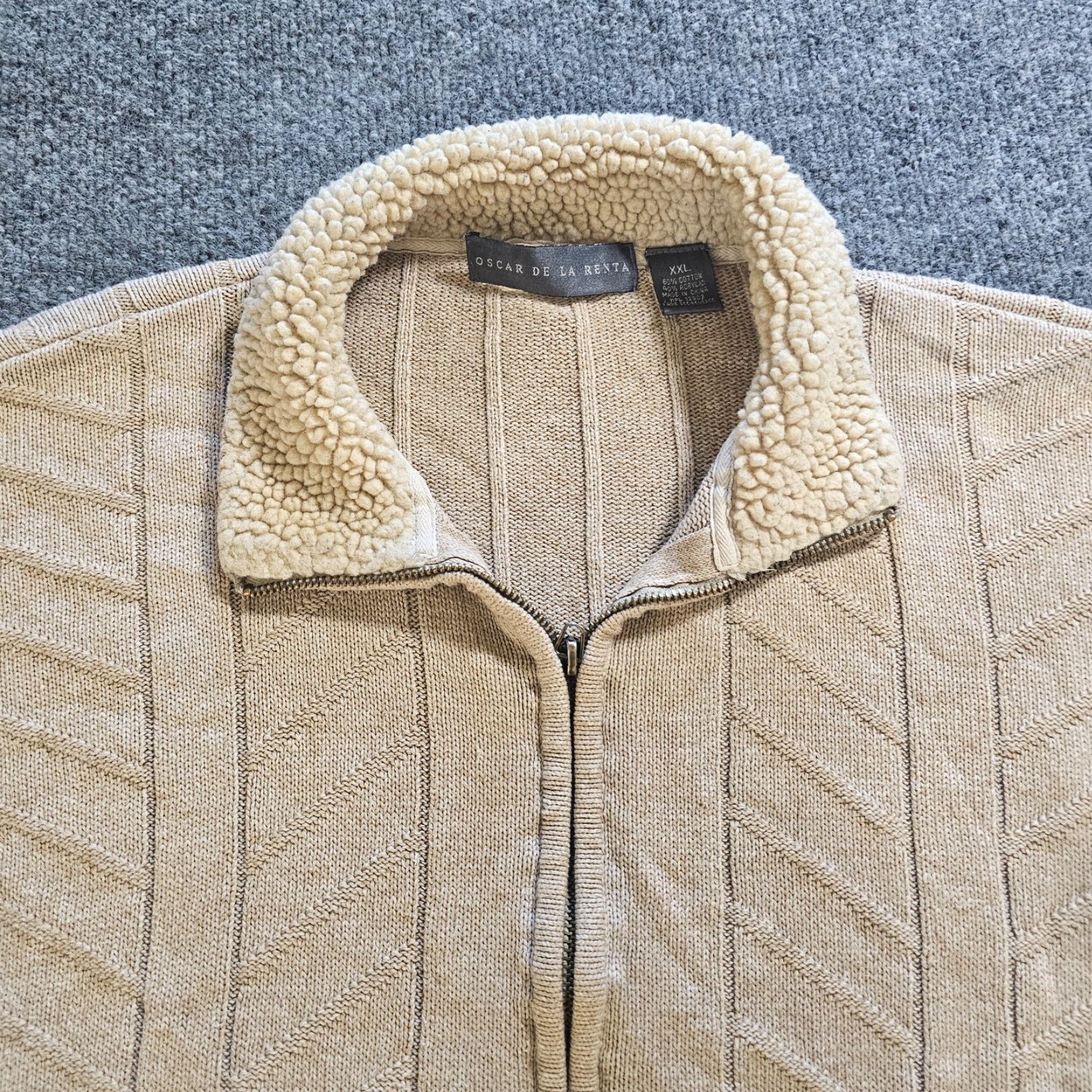 Oscar De La Renta Oscar de la Renta Cardigan Sweater Men 2XL Beige Cable Knit Full Zip Sherpa Casual Mens Size US XXL / EU 58 / 5 - 2 Thumbnail