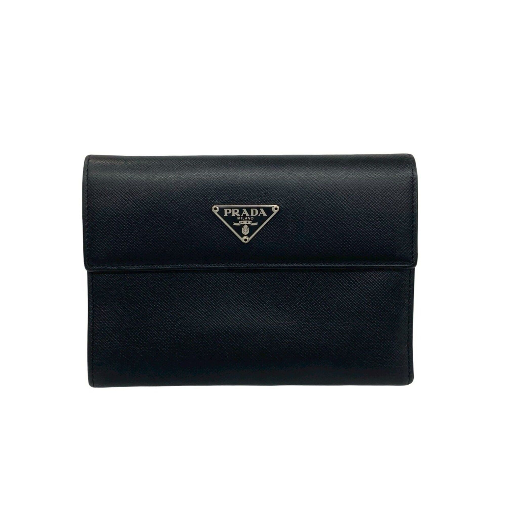 Prada PRADA Long Wallet 1ML506 Black Triangle Plate Saffiano 