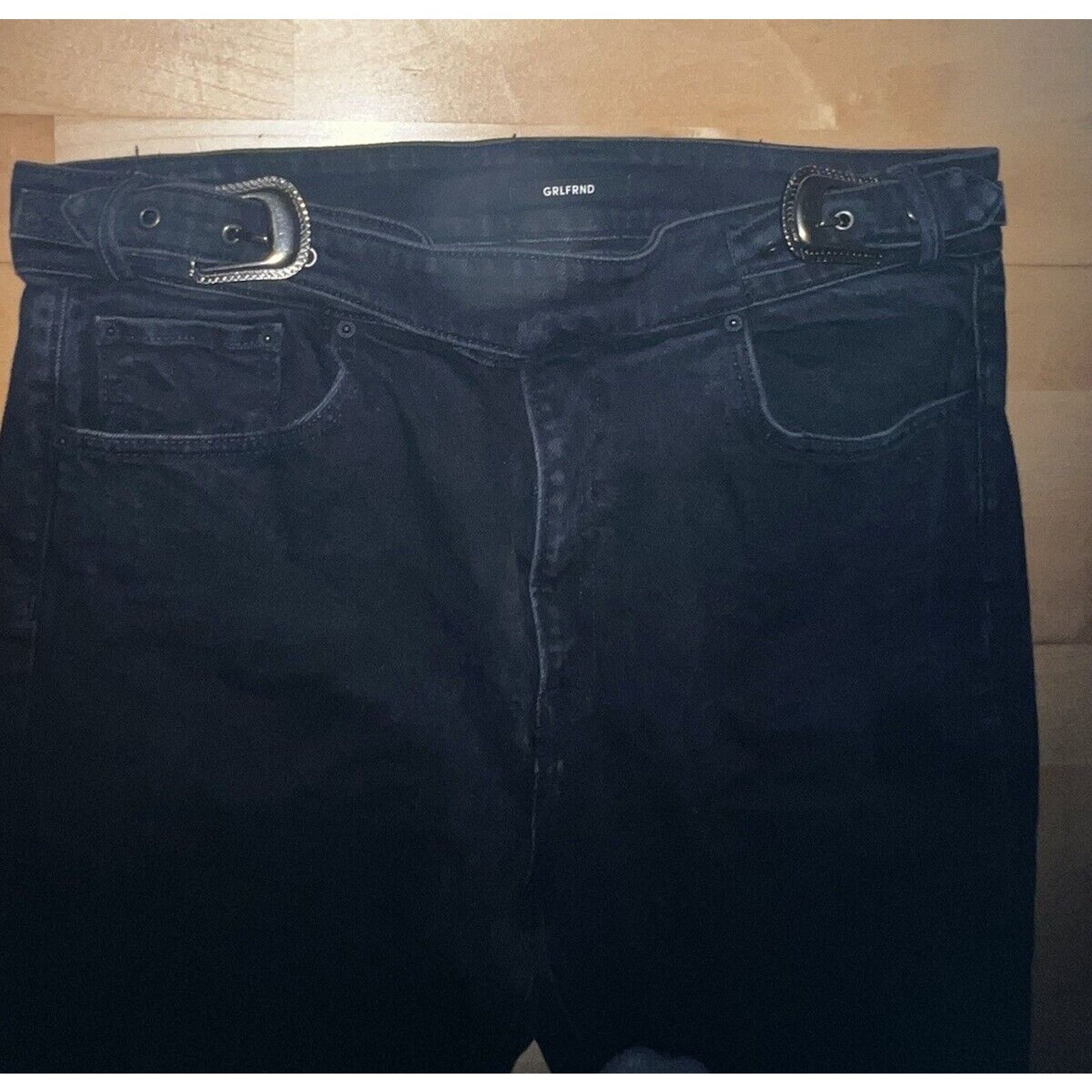 GRLFRND GRLFRND BLACK ZOEY Western Silver BELTED JEANS Raw Hem 32 Size 32" / US 10 / IT 46 - 3 Thumbnail