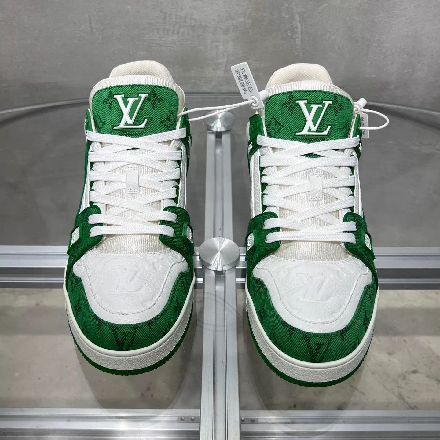 Louis Vuitton LV Trainer White & Green Denim UK8/42 Size US 9 / EU 42 - 1 Thumbnail