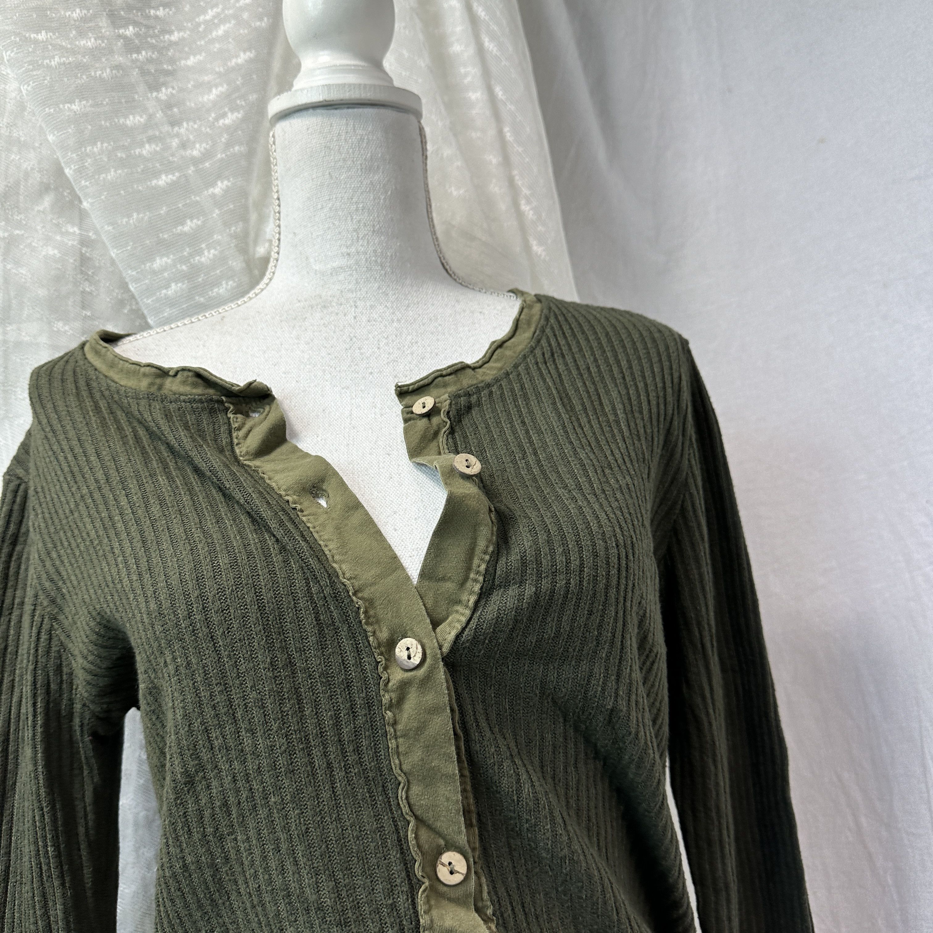 Vintage Vintage Avant Garde Ribbed Military Green Longsleeve Y2K Size S / US 4 / IT 40 - 6 Thumbnail
