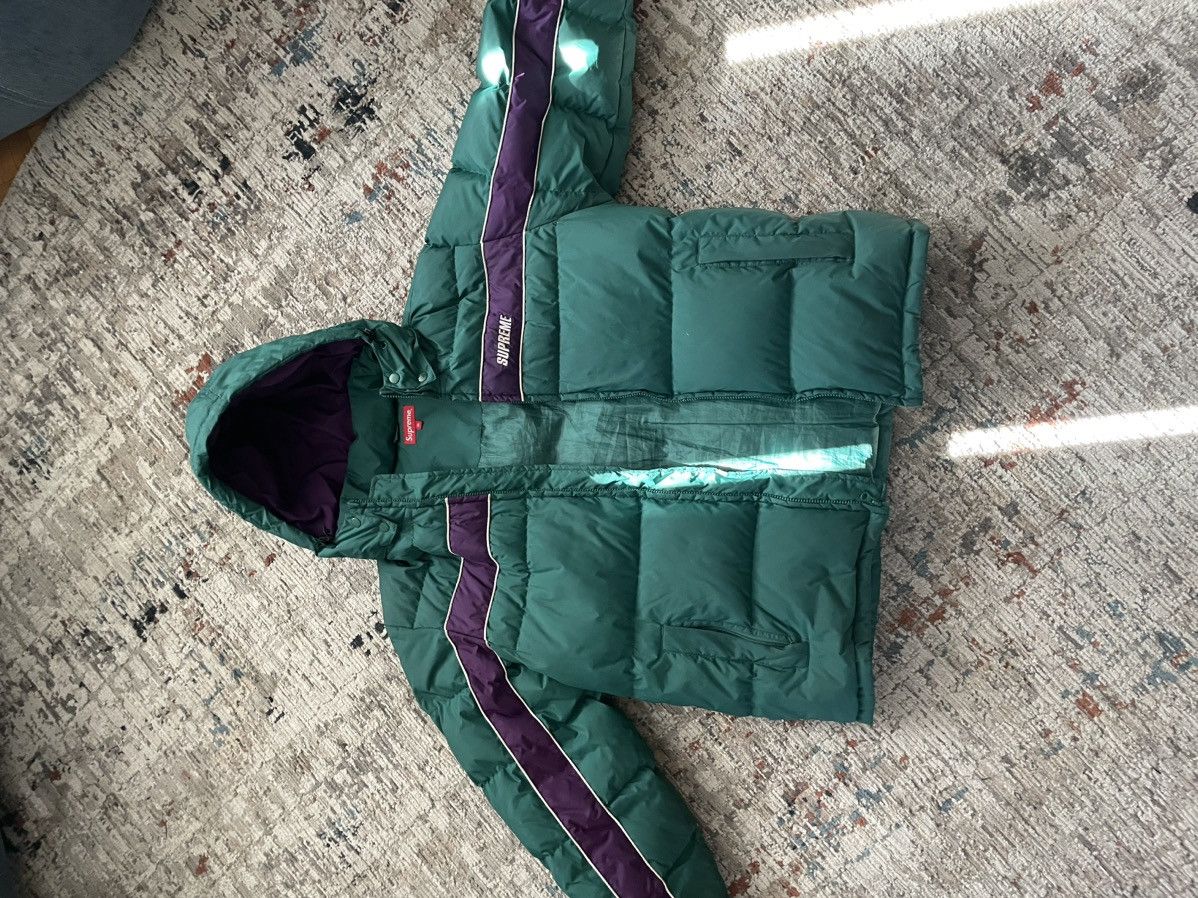 image of Green And Purple Stripe Fw18 Supreme Bubble Coat, Men's (Size XL)