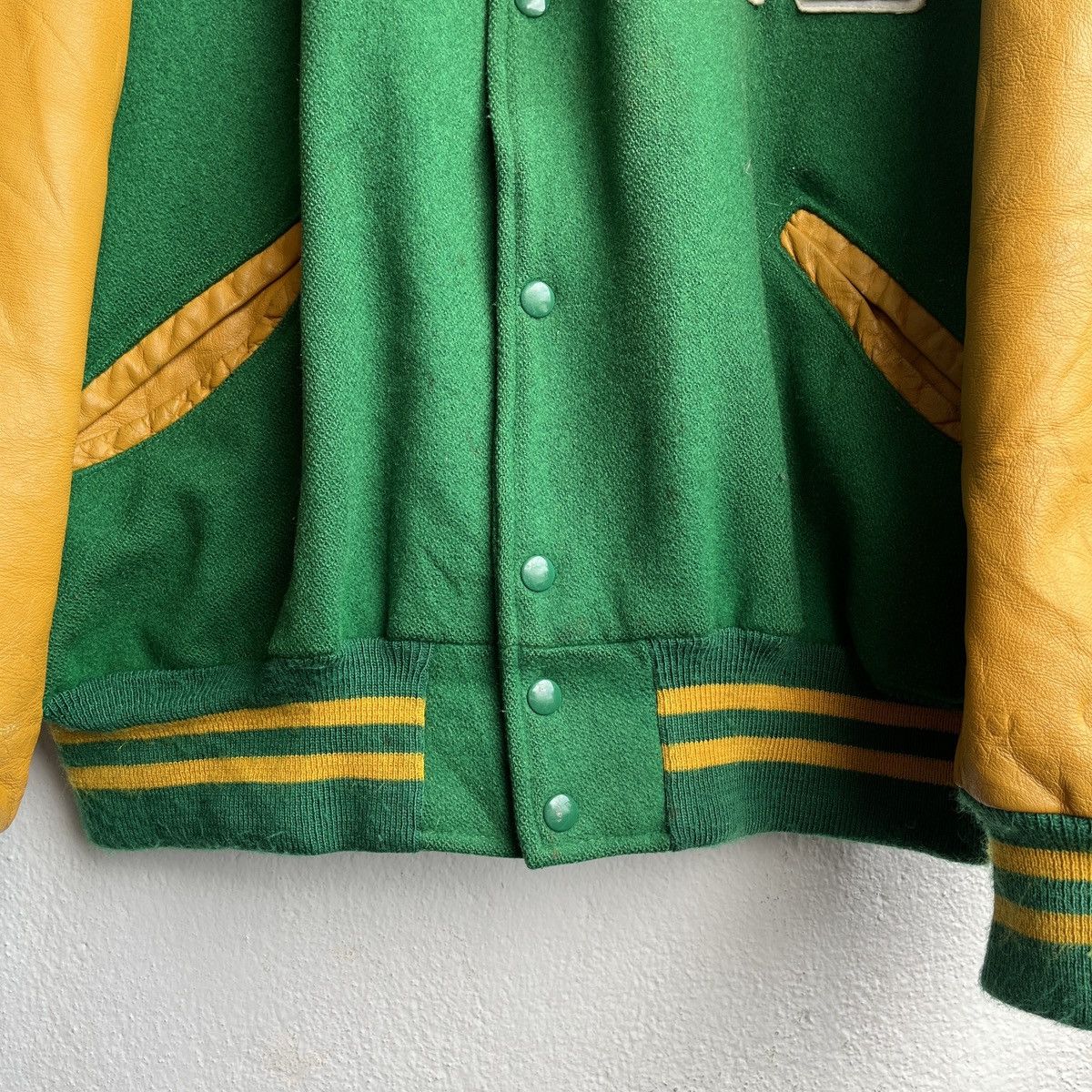 Delong VINTAGE DELONG DISTRESSED VARSITY LEATHER JACKET VAN FLEEREN Size US XXL / EU 58 / 5 - 10 Thumbnail