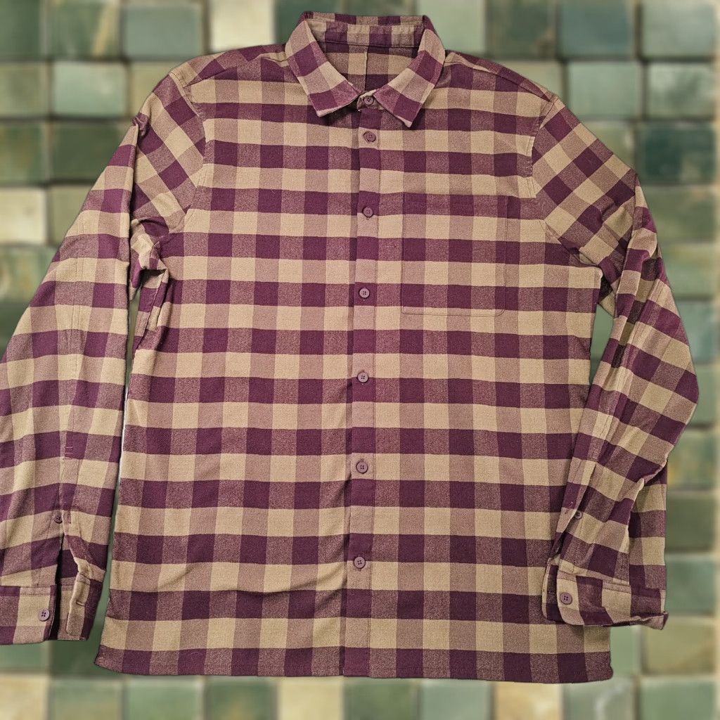 Lululemon Shirt Mens XL Brown Plaid Flannel Button-Up Long Sleeve Casual
