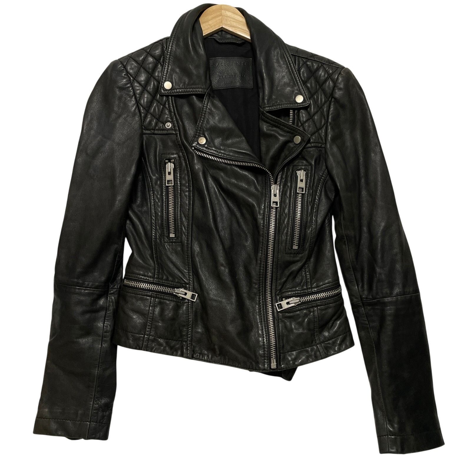 Allsaints AllSaints Catch Crop Biker Jacket Black Leather Jacket SZ 2 Size XS / US 0-2 / IT 36-38 - 1 Thumbnail