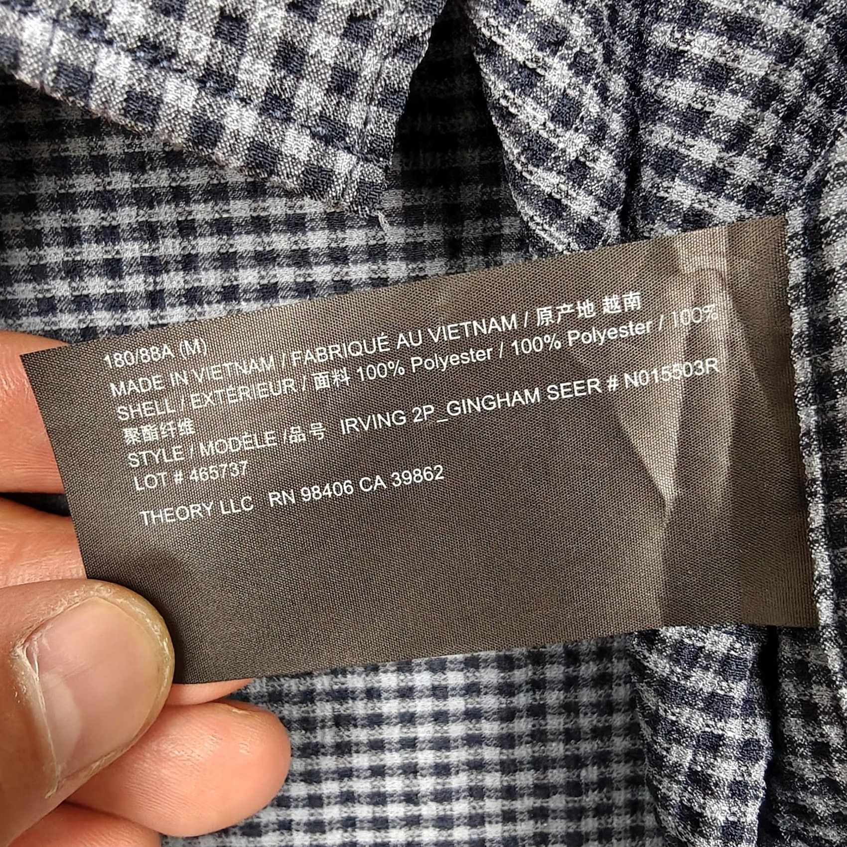 Theory Theory Shirt Mens Medium Blue Gingham Seersucker Long Sleeve Button Up MSRP 225 Size US M / EU 48-50 / 2 - 6 Thumbnail