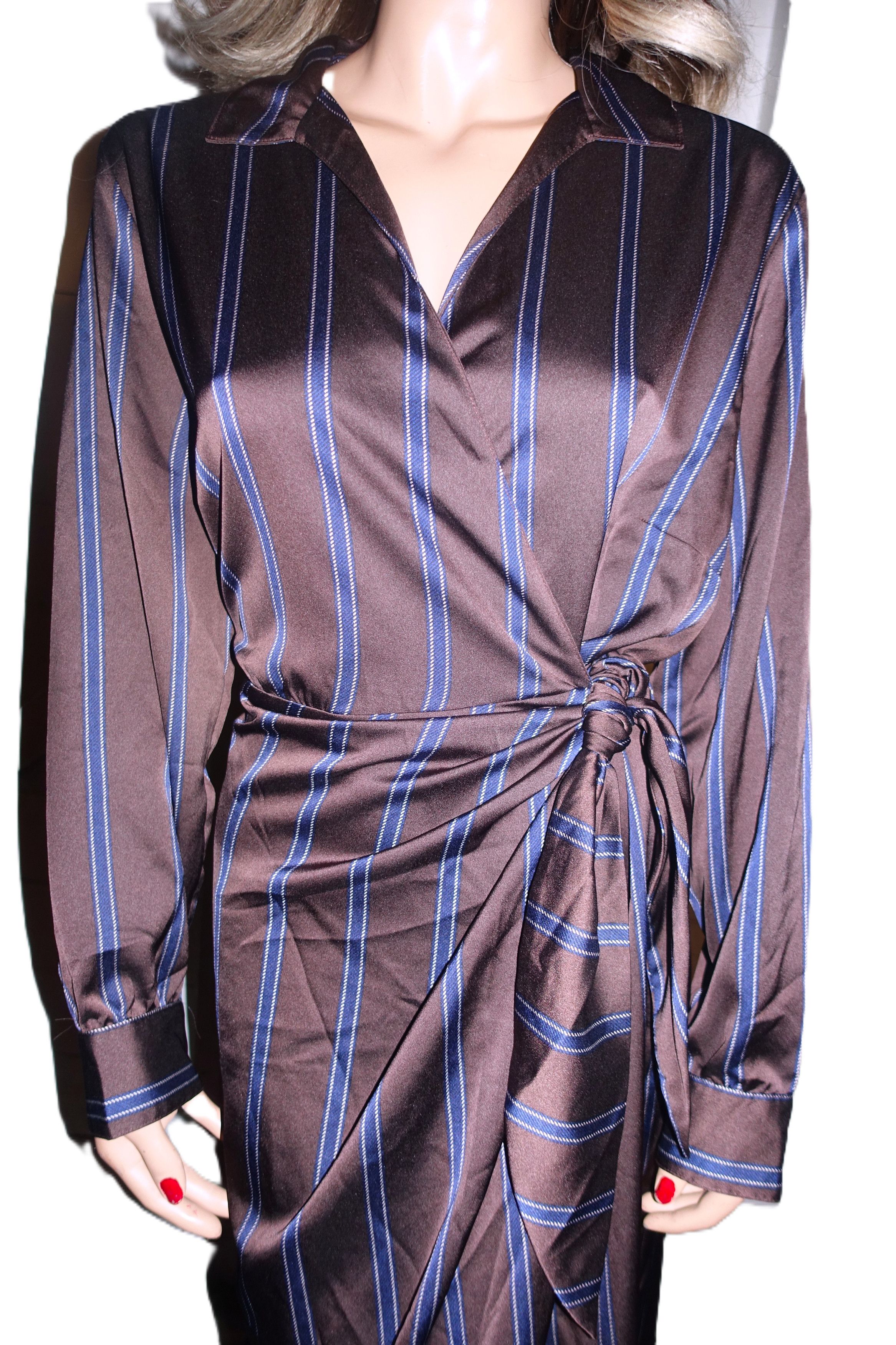 Loft Loft Chocolate Navy Blue Striped Wrap Dress XL Size XL / US 12-14 / IT 48-50 - 2 Thumbnail