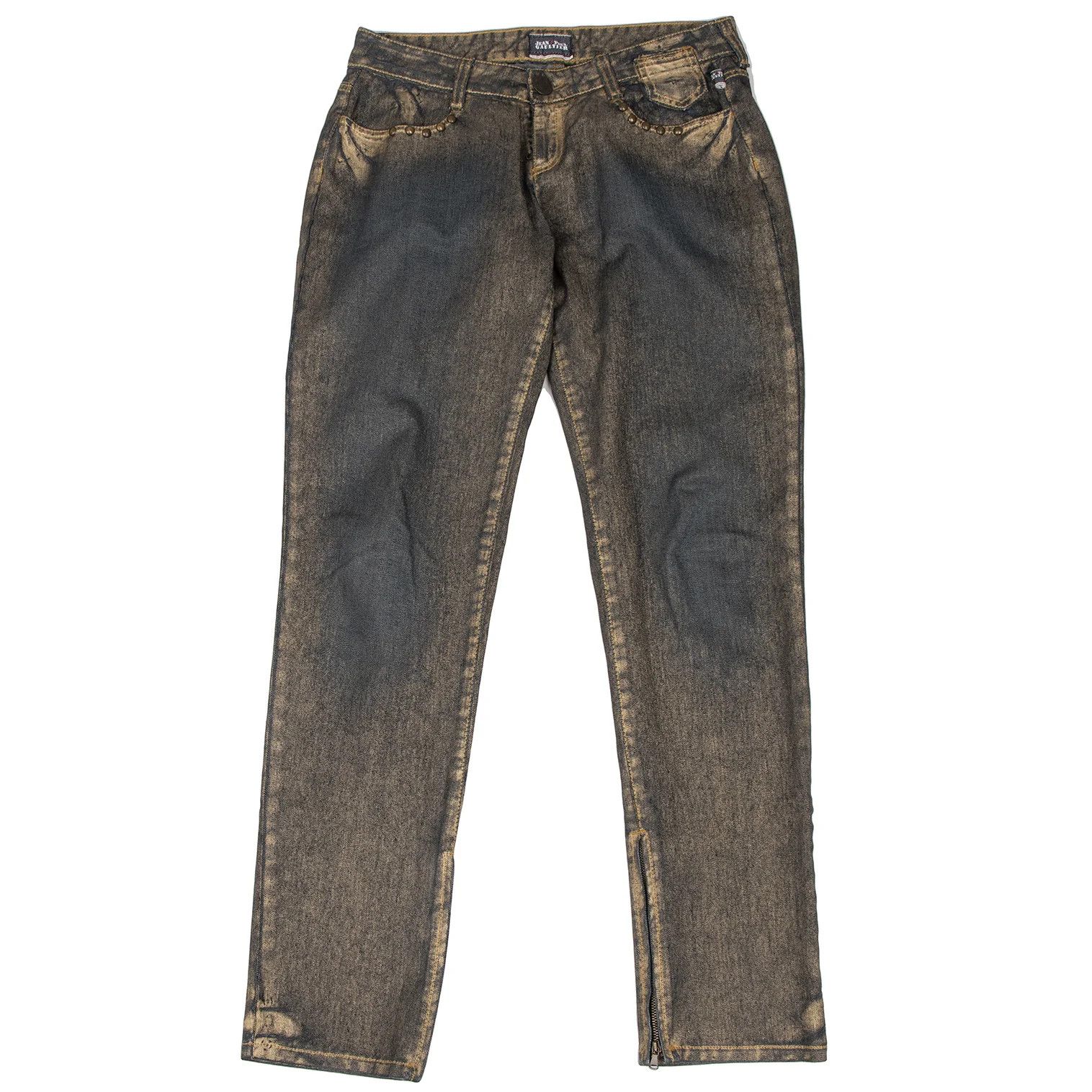 Jean Paul Gaultier Gold Paint Studded Zip Hem Denim in Indigo Gold 30 Size US 30 / EU 46 - 1 Thumbnail