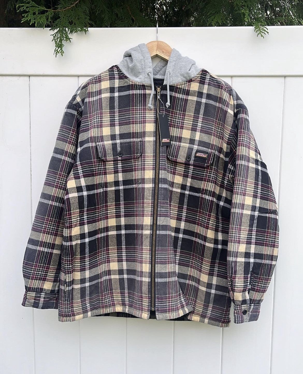 23FW Supreme × Dickies Plaid Hooded Zip Up Shirt 黒 M-