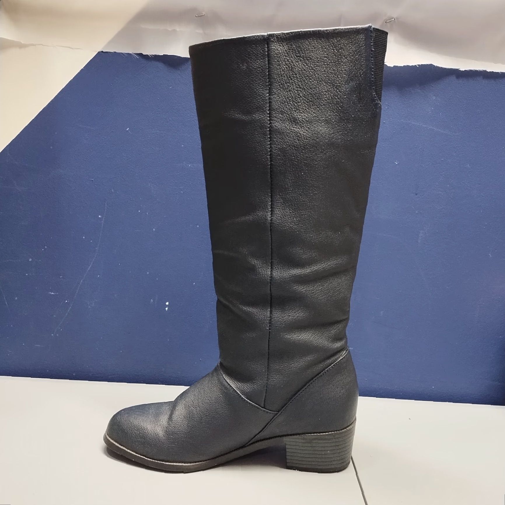 Vintage Bagatelle Navy Leather Knee High Boots Womens US 6M Almond Toe Rubber Sole Block Heel Formal Workwear Size ONE SIZE - 4 Thumbnail