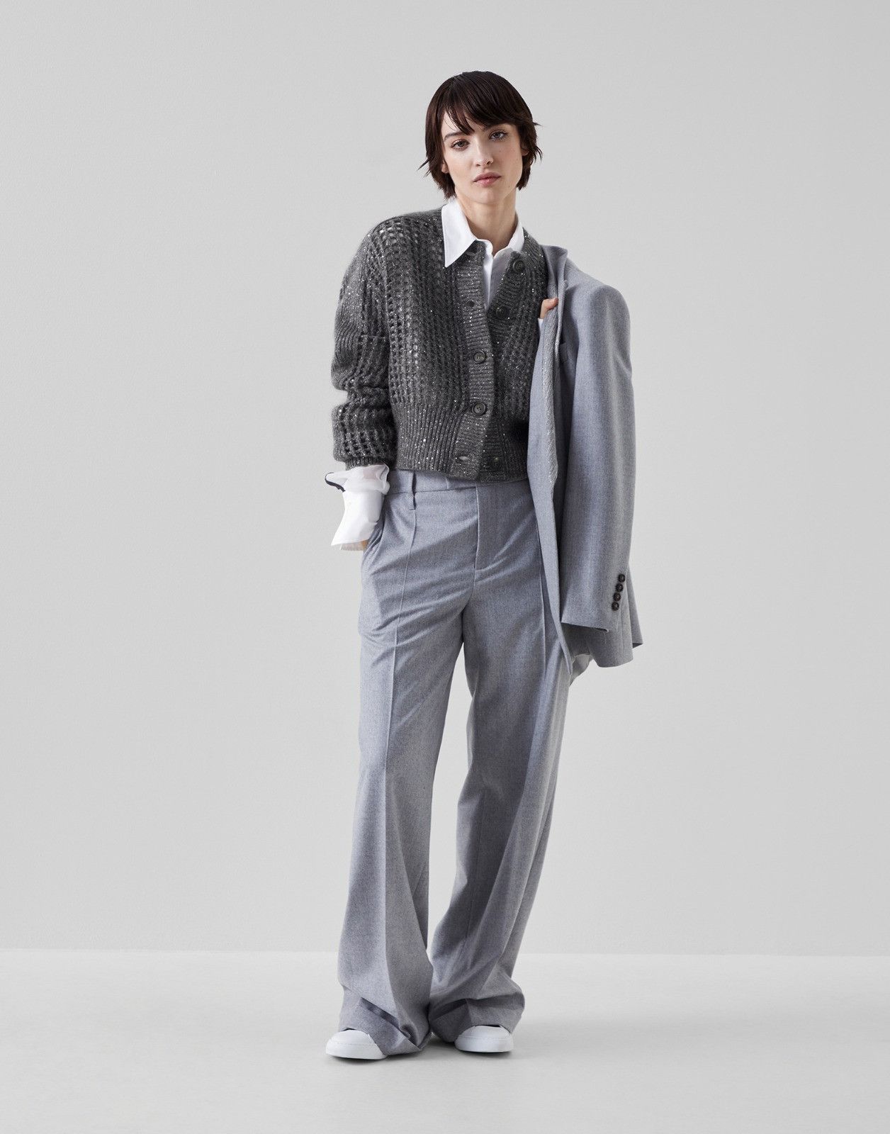 Brunello Cucinelli o1la1rc1a0325 Diamond Knitted Cardigan in Dark Grey Size XL / US 12-14 / IT 48-50 - 4 Thumbnail