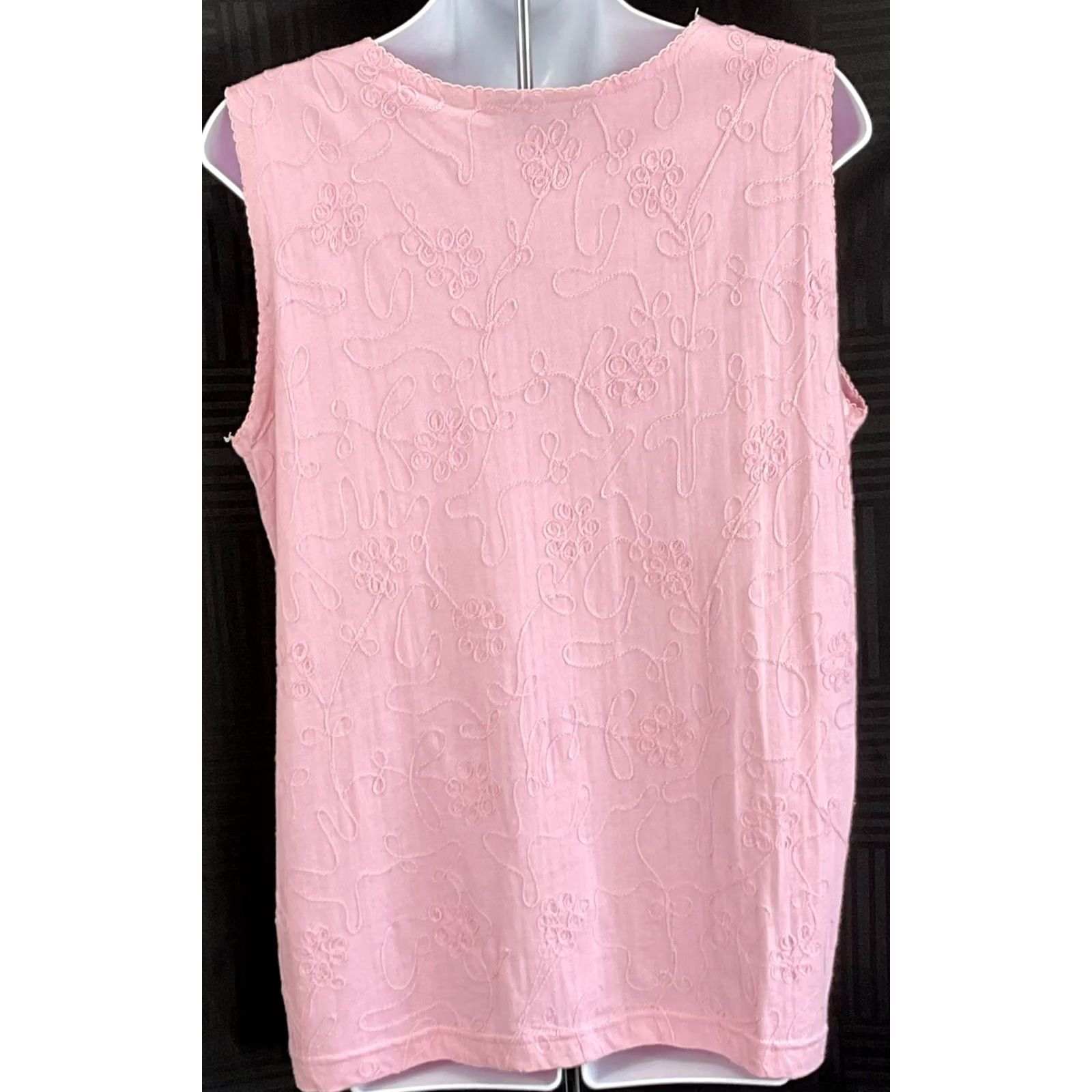 Pinko VINTAGE Northern Isles Tank Shirt Womens L Pink Floral Embroidered Sleeveless Scoop Neck 90s Fairy Size L / US 10 / IT 46 - 3 Thumbnail