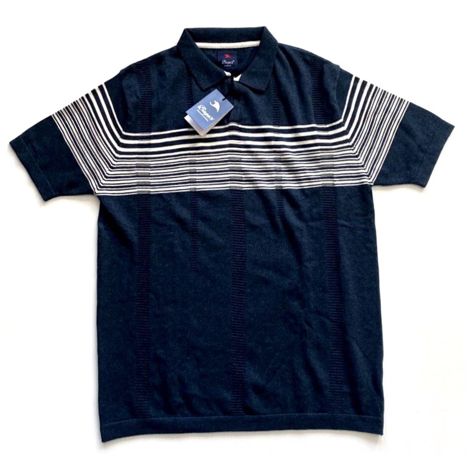Vintage Baga's Men's Knit Polo Shirt L Blue Gray/Stripe Polo Shirt Shirt Mens Large Knit Polo Shirt NWT Size US L / EU 52-54 / 3 - 2 Thumbnail