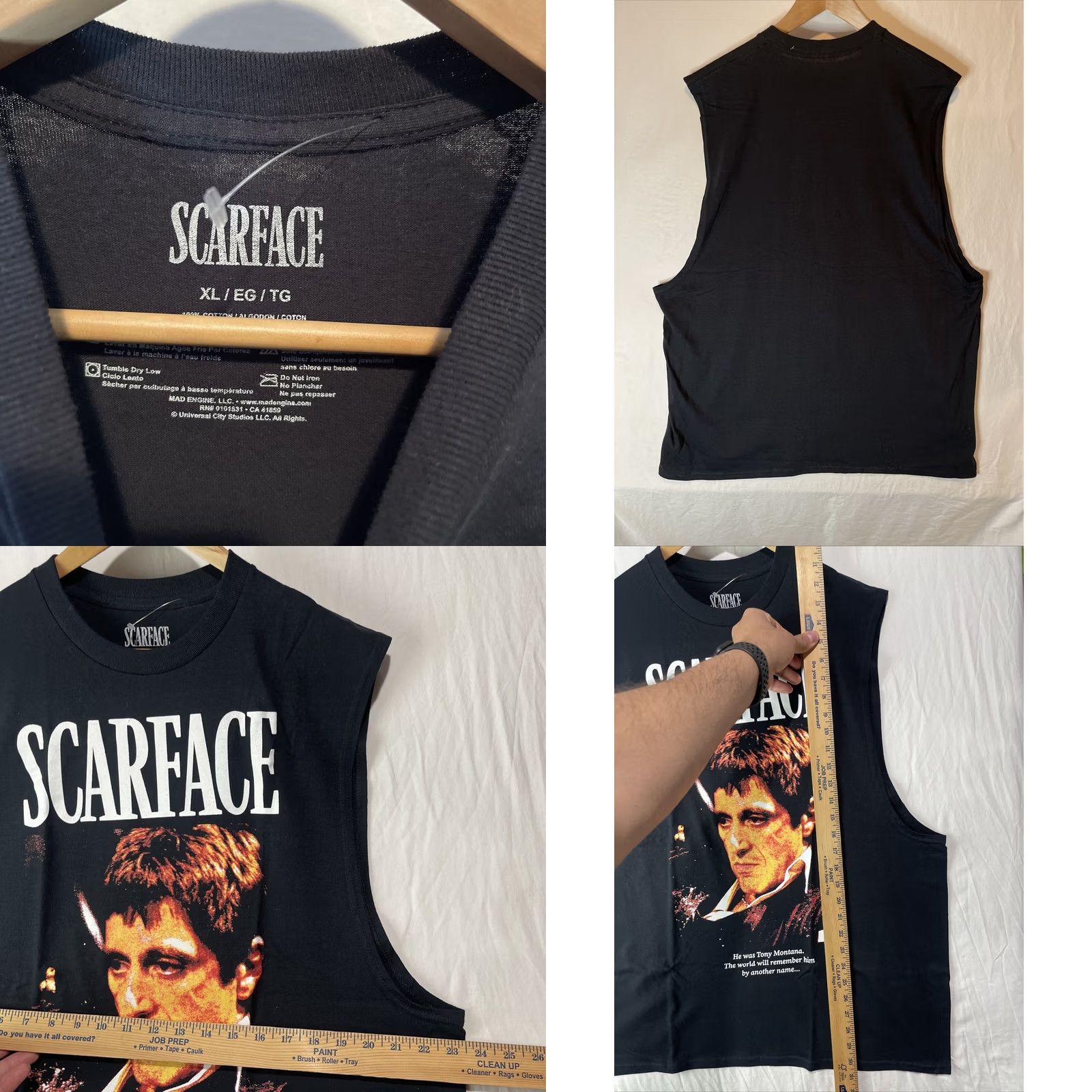 Vintage Scarface Shirt Men XL Movie Tony Montana Black Sleeveless Mad Engine Size US XL / EU 56 / 4 - 8 Thumbnail