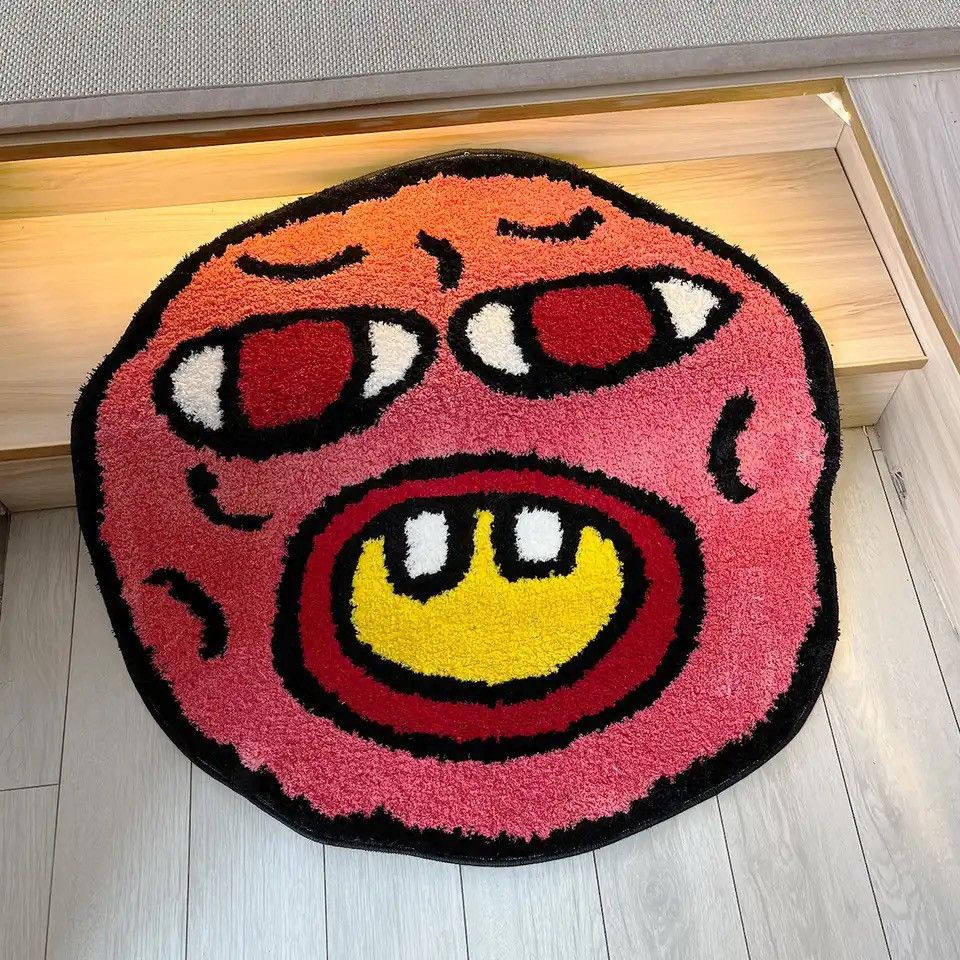 Designer × Japanese Brand Cherry Bomb Rug Pink Handmade Tufted Carpet 100x100cm Size ONE SIZE - 2 Thumbnail