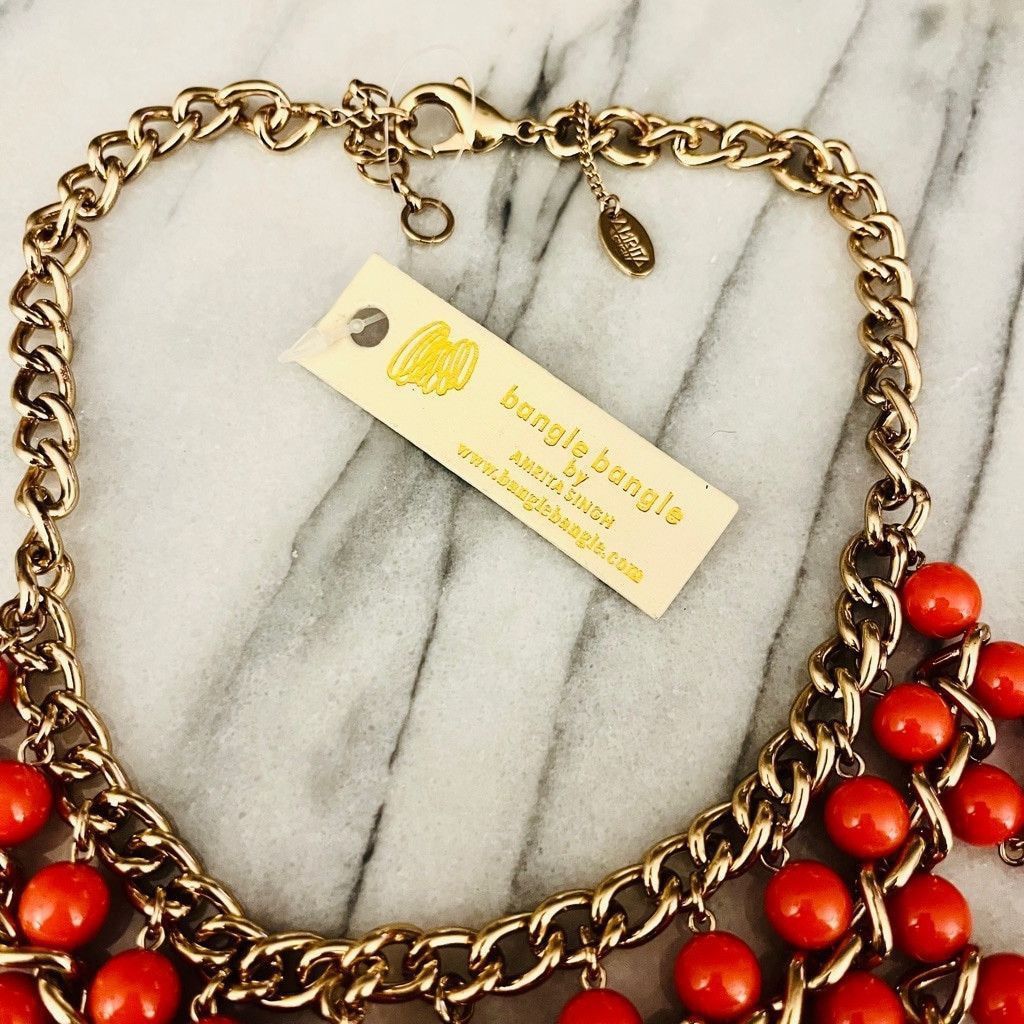 Designer Amrita Singh Beaded Necklace Coral Orange Gold Toned Size ONE SIZE - 3 Thumbnail
