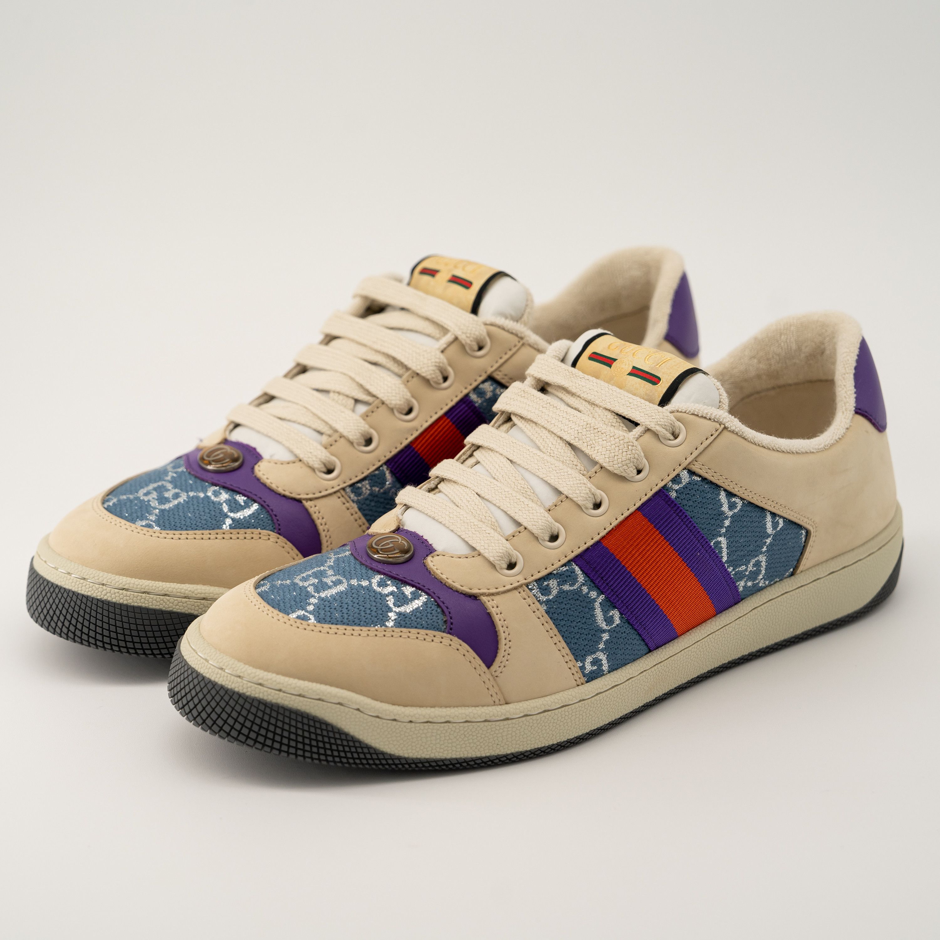 Gucci 41.5eu Gucci Screener Enamel Aged Sneakers Beige Blue Red Size US 11.5 / IT 41.5 - 1 Thumbnail