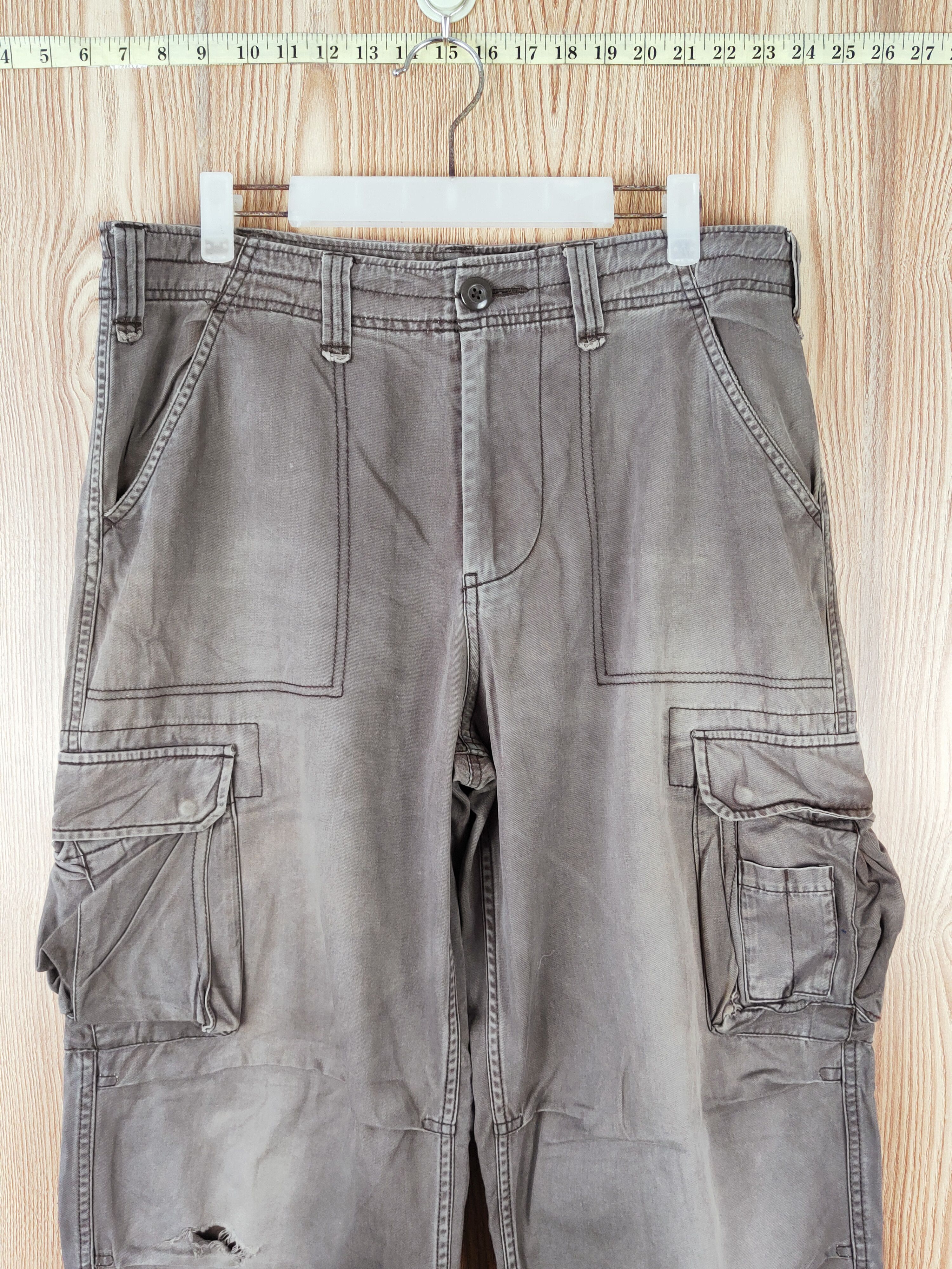 Japanese Brand Plusmore Dark Brown Faded Multipocket Cargo Pants #w444 Size US 33 - 2 Thumbnail