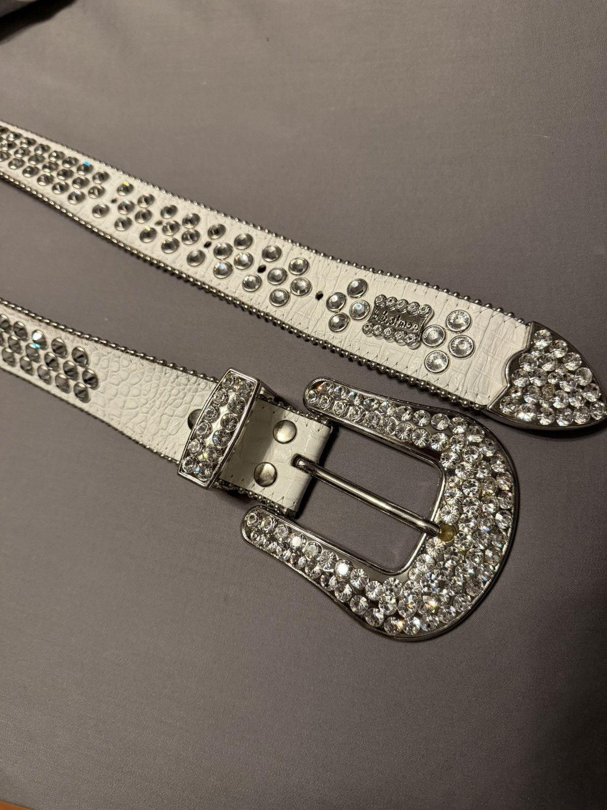 B.B. Simon B.B. Simon White Belt 3 row stones Size 34 - 2 Thumbnail