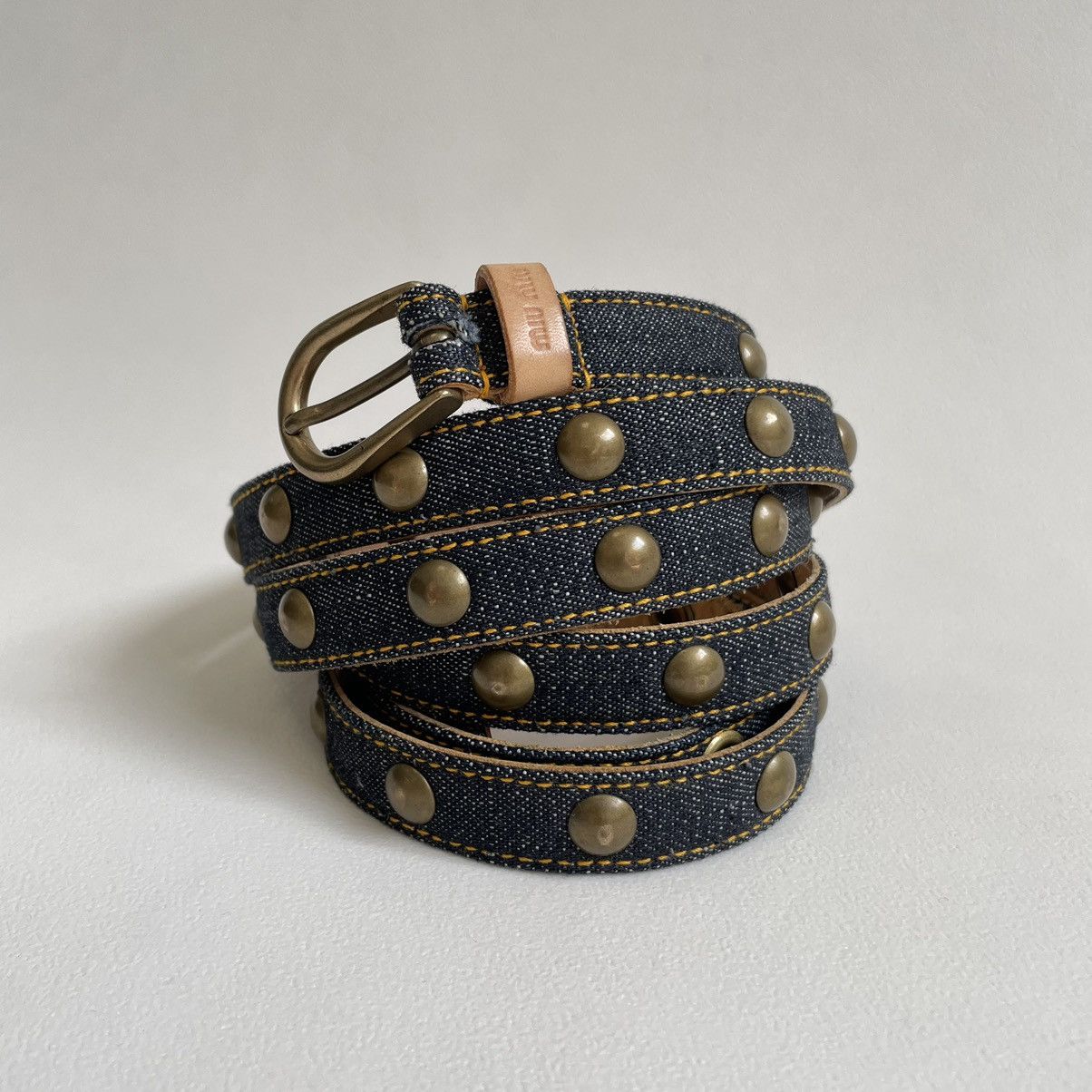 Miu Miu Blue Studded Denim Double Wrap Belt Size 32 - 2 Thumbnail