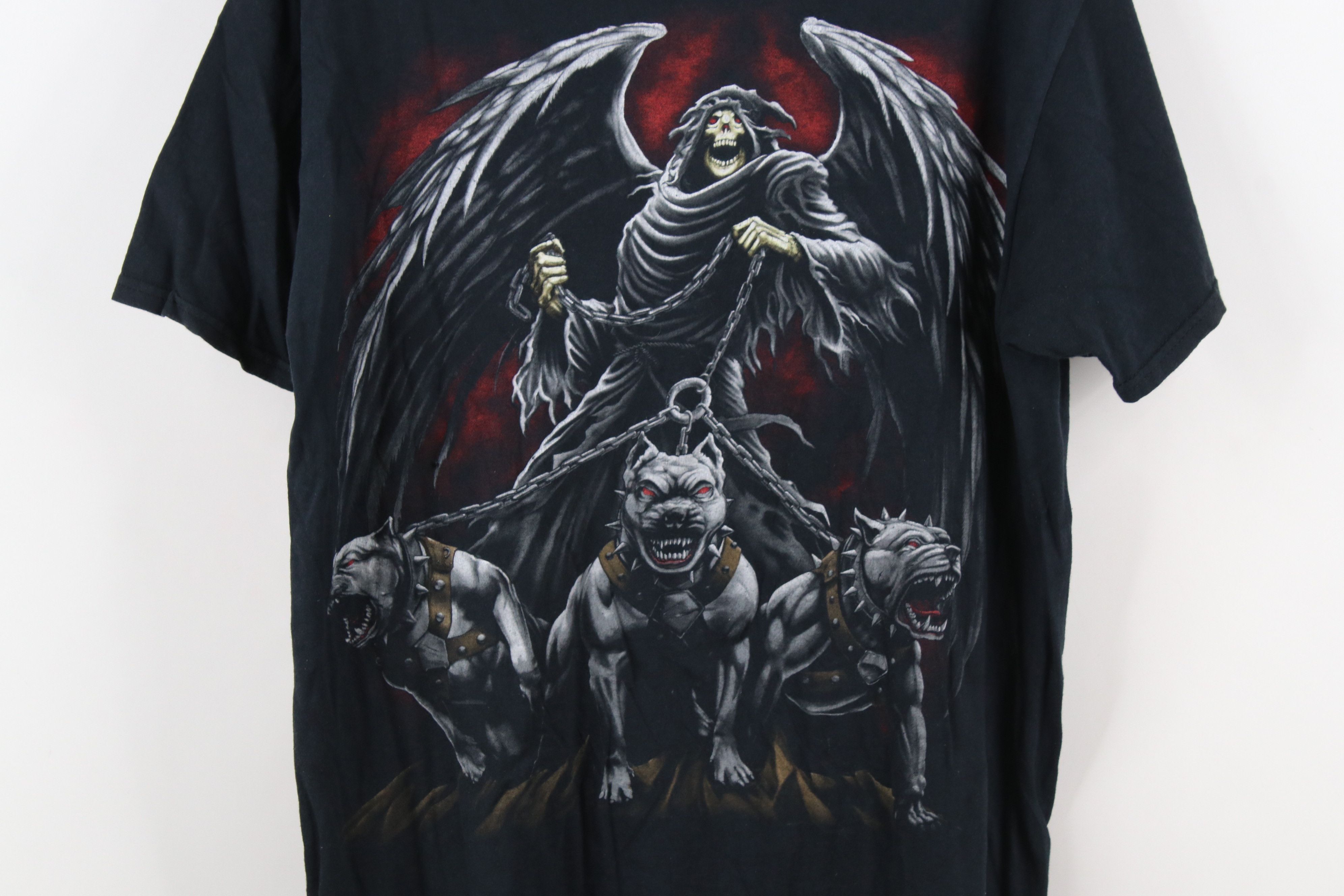 Vintage Vintage 90s Y2K Streetwear Grim Reaper Pitbull Dog T-Shirt Size US M / EU 48-50 / 2 - 4 Thumbnail