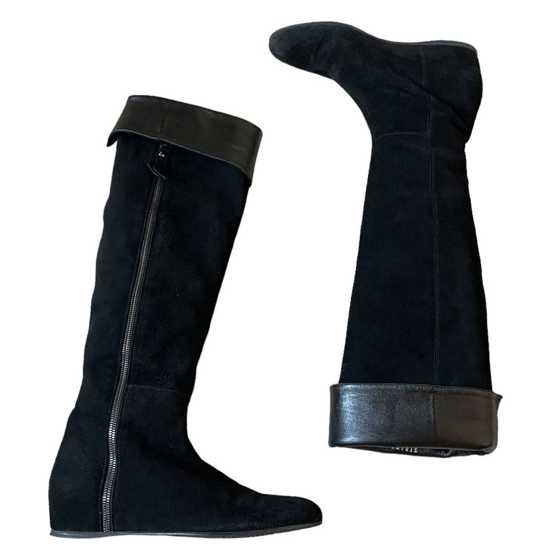 Stuart Weitzman Stuart Weitzman Over the Knee Black Leather Suede Boots 7.5 Size US 7.5 / IT 37.5 - 2 Thumbnail