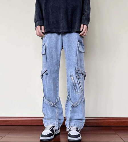 Japanese Brand × Jean American high street men's zippered cargo lace-up jeans Size US 32 / EU 48 - 1 Thumbnail