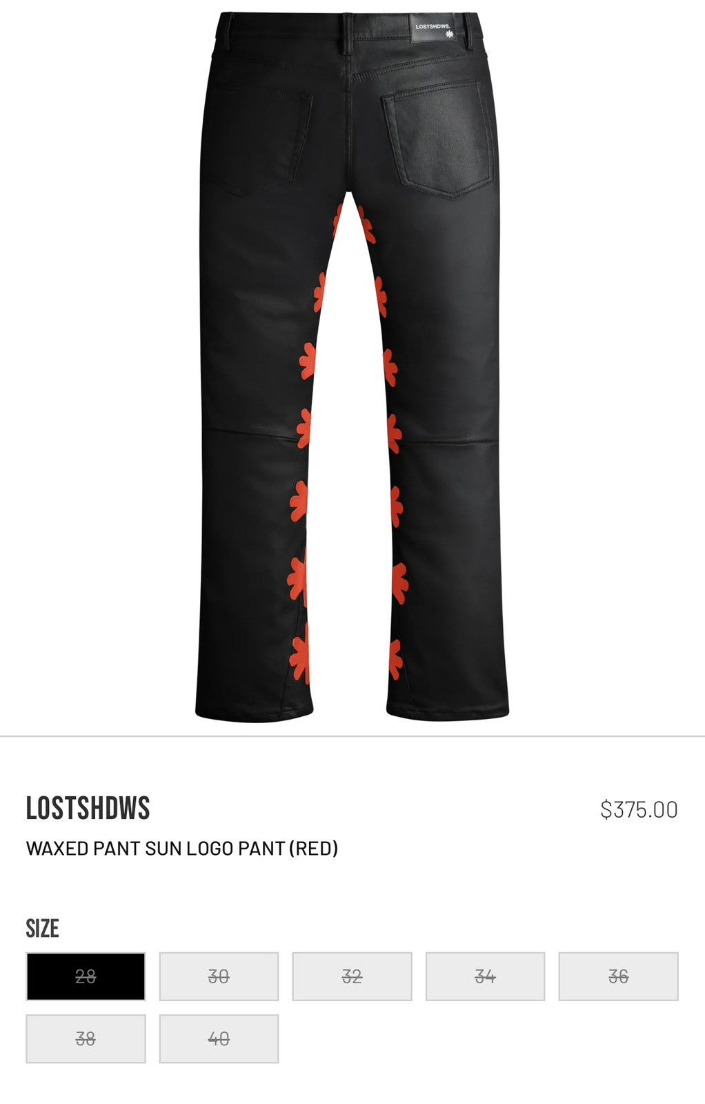 LOSTSHDWS LOSTSHDWS BLACK WAXED PANT SUN LOGO (RED) Size US 30 / EU 46 - 2 Thumbnail