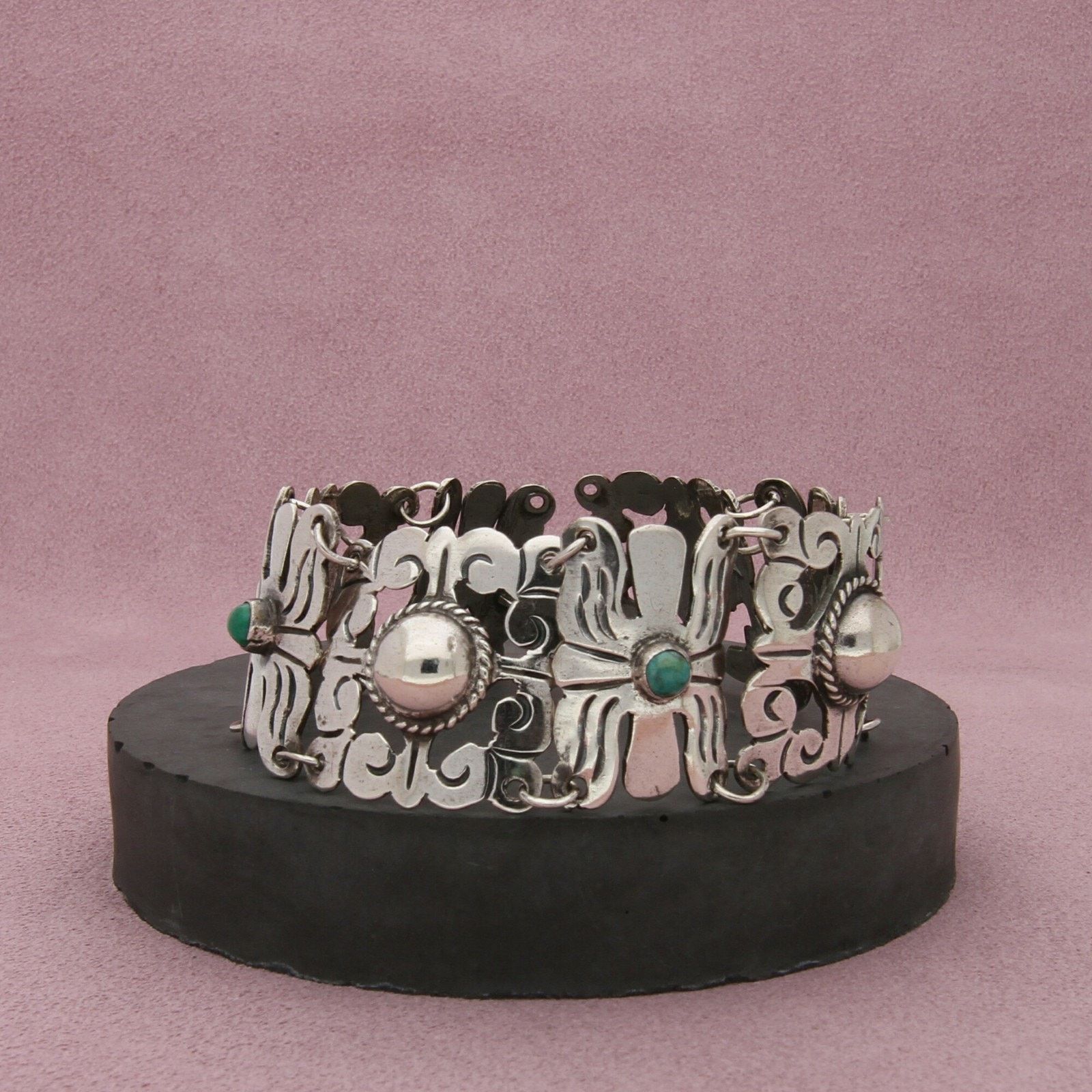 Mexicana mexico sterling silver 1940s turquoise bracelet size 7.25in Size ONE SIZE - 1 Thumbnail