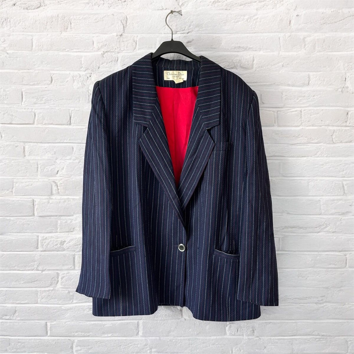 Dior 70s Silk Christian Dior blazer navy striped Size XL / US 12-14 / IT 48-50 - 1 Thumbnail