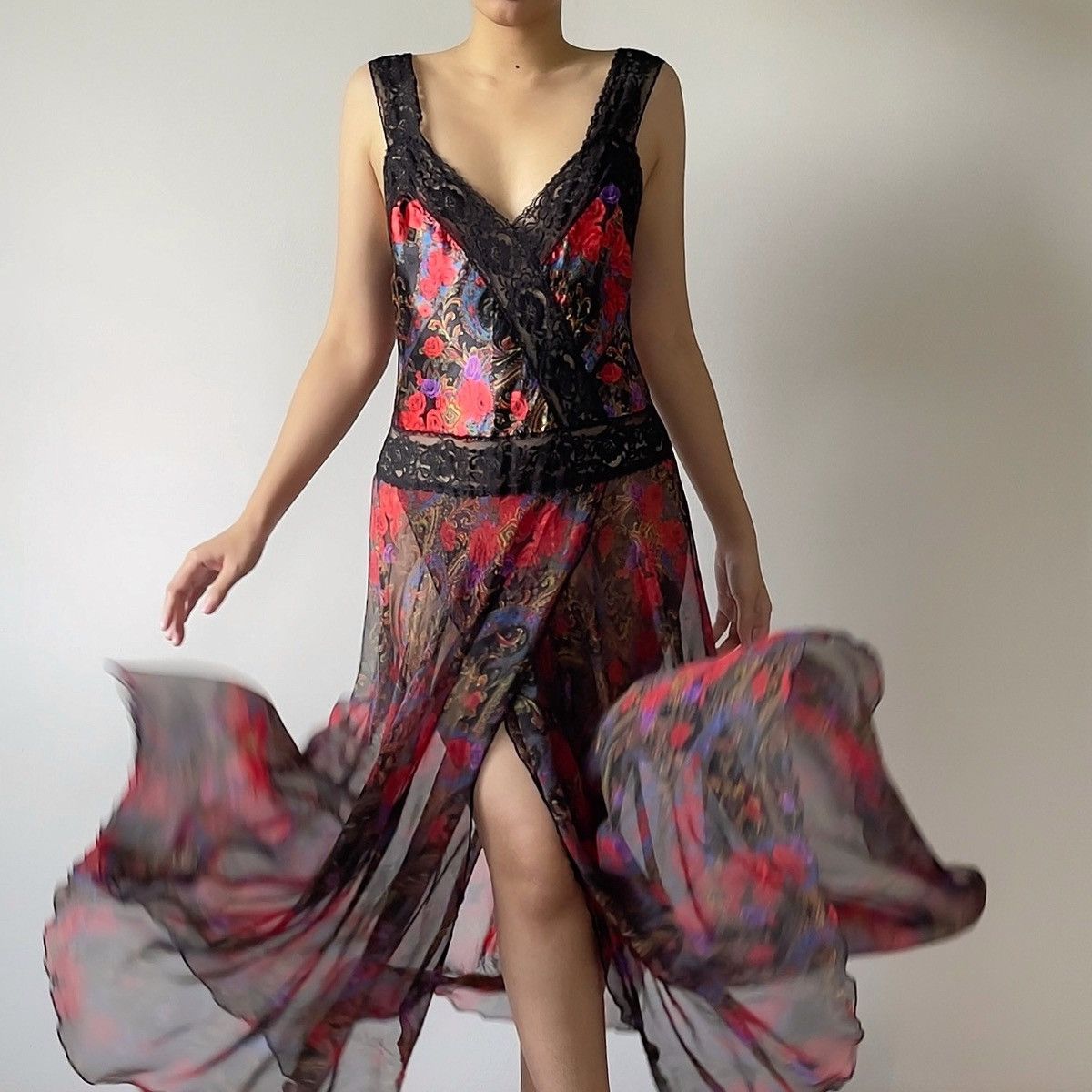 Victoria's Secret Victoria’s Secret 1990s Floral Chiffon Maxi Slip Dress (M–L) Size L / US 10 / IT 46 - 3 Thumbnail