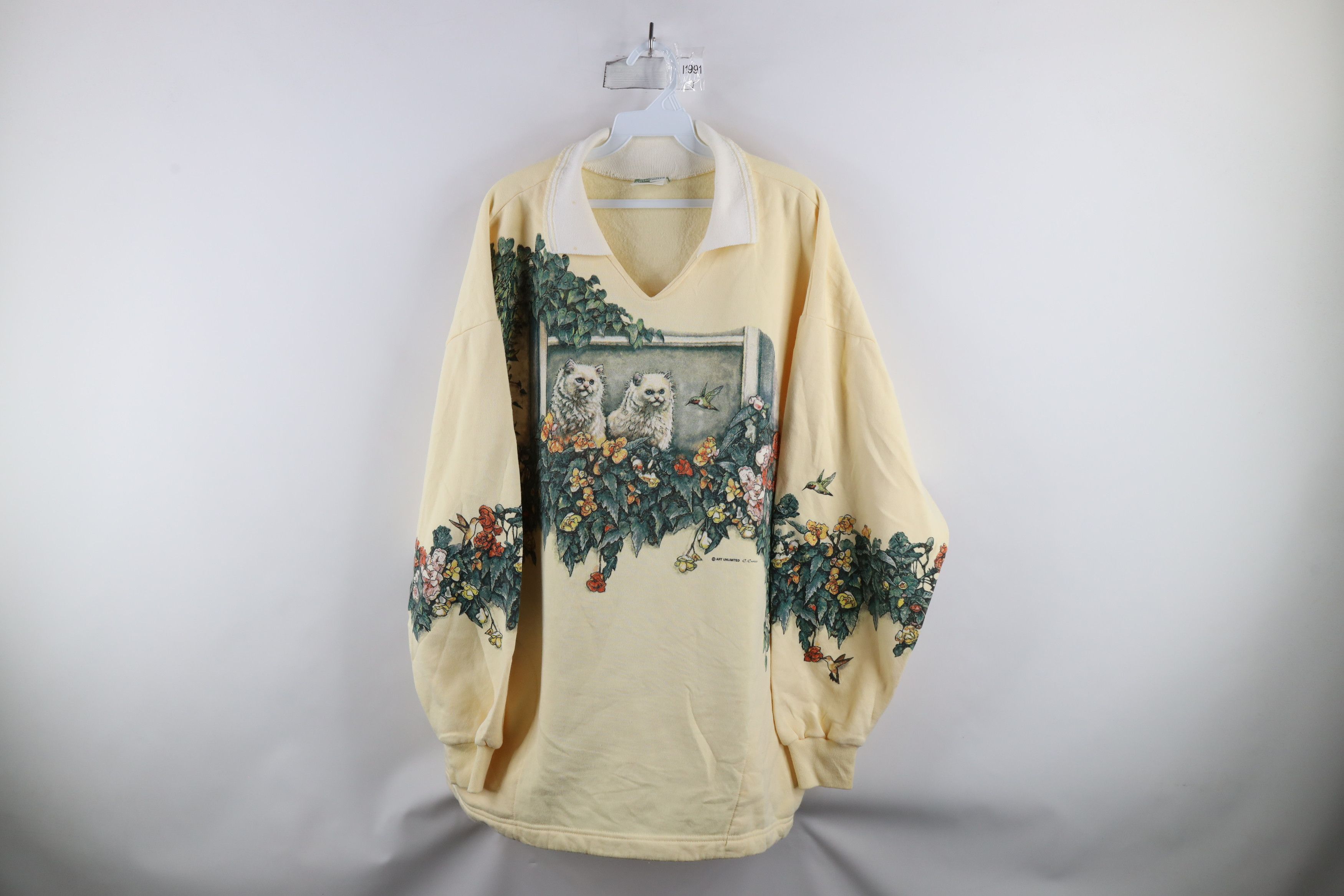 Vintage Vintage 90s Art Unlimited Cat Nature Collared Sweatshirt Size XL / US 12-14 / IT 48-50 - 1 Thumbnail