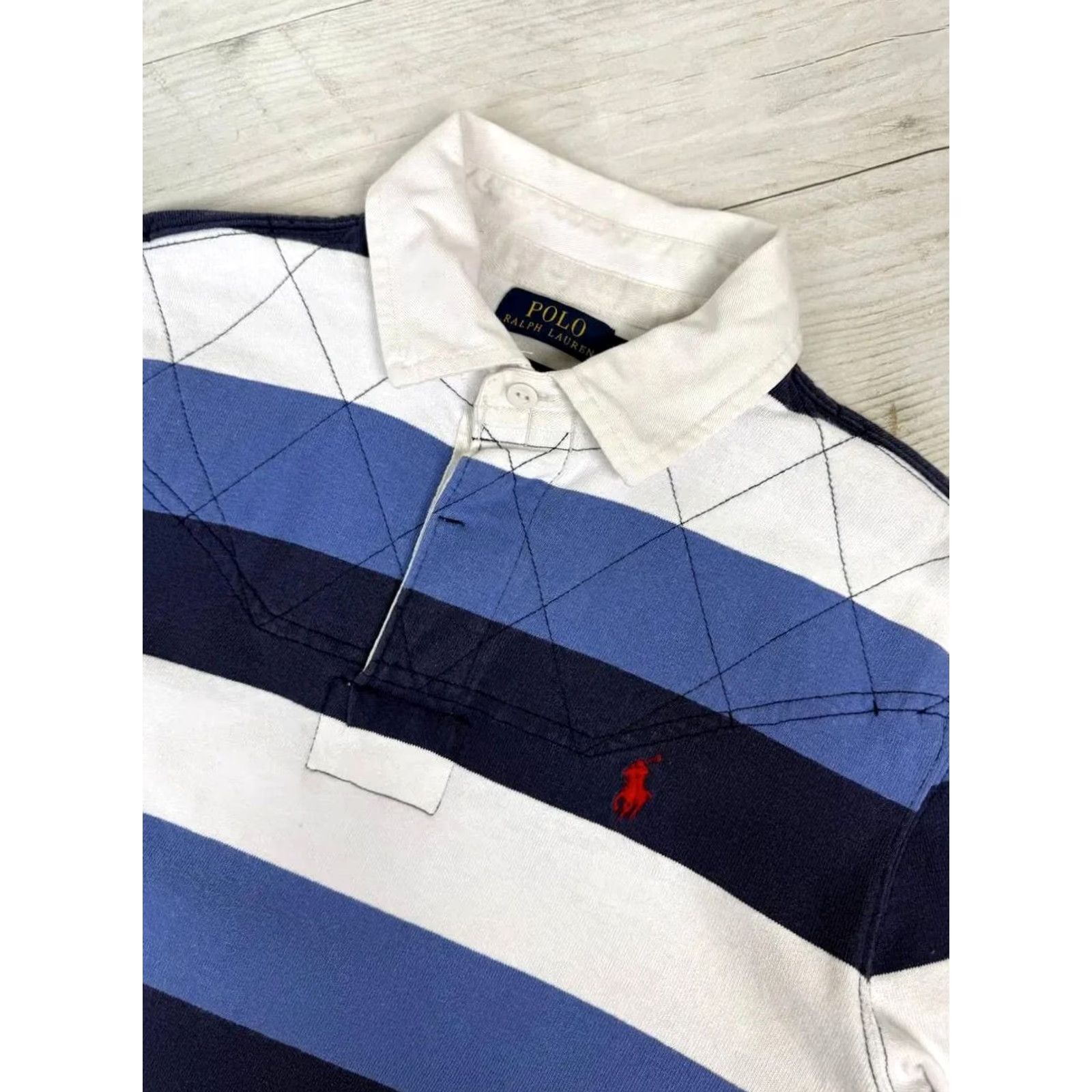 Polo Ralph Lauren VINTAGE Polo Ralph Lauren Rugby Shirt Striped Polo Shirt Long Sleeve Men M Blue Size US M / EU 48-50 / 2 - 2 Thumbnail