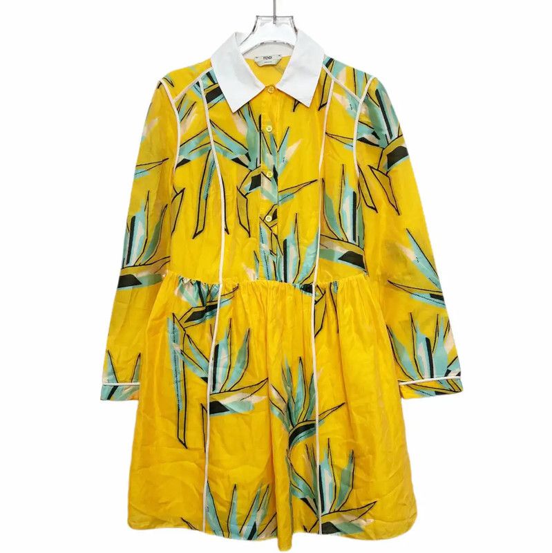 Fendi Fendi Yellow Cotton Blended Dress for Women 0089 Size M / US 6-8 / IT 42-44 - 1 Thumbnail