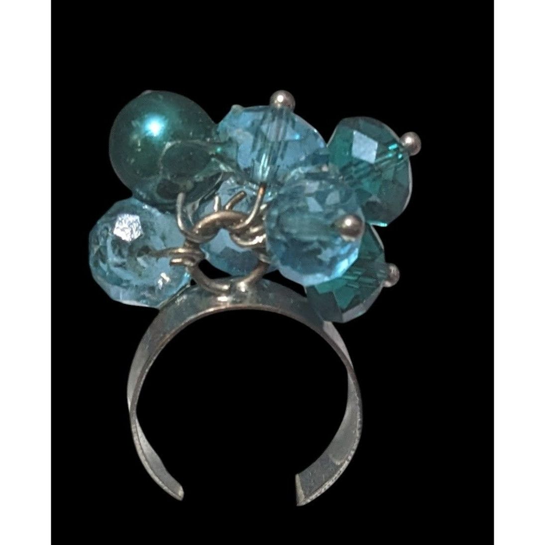 Other Blue Beaded Silver Tone Adjustable Cluster Ring Size 6 Size ONE SIZE - 11 Thumbnail