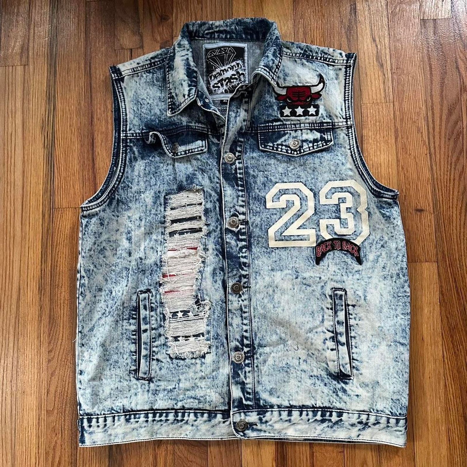 NBA Diamond Stash Chicago Bulls NBA Denim Acid Wash Vest 23 XL Size US XL / EU 56 / 4 - 1 Thumbnail