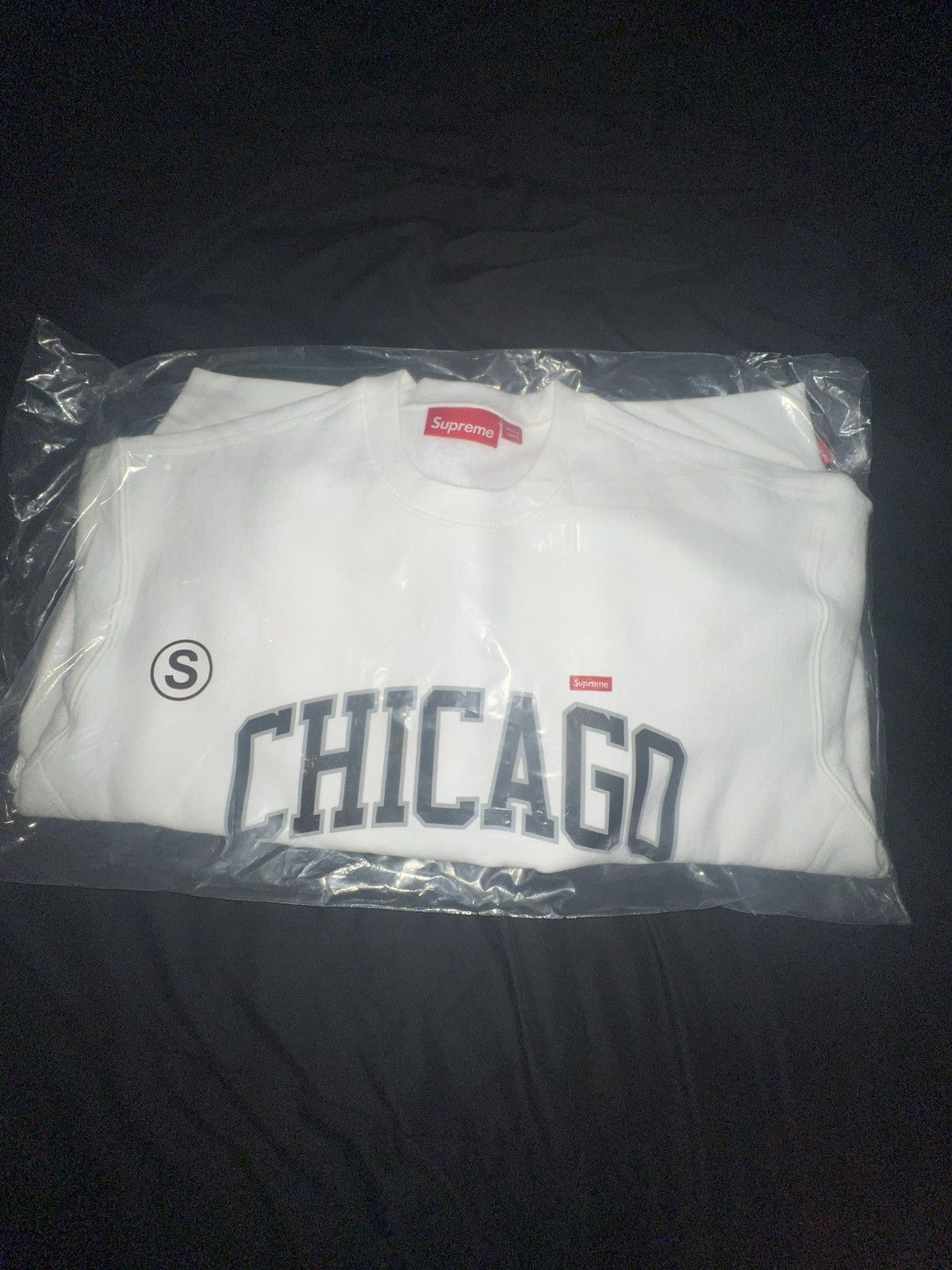 Image of Chicago Exclusive Crewneck Supreme in White, Men's (Size Small)